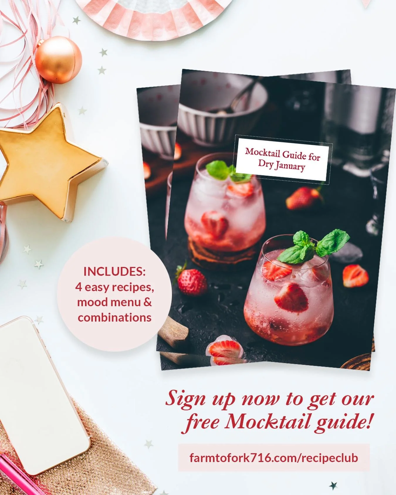 Dry January doesn&rsquo;t have to feel dull or deprived. Sip something beautiful, nourishing, and intentional instead.
⠀⠀⠀⠀⠀⠀⠀⠀⠀
Join the Farm to Fork Recipe Club and get our FREE Mocktail Guide filled with elevated, alcohol-free recipes designed to 