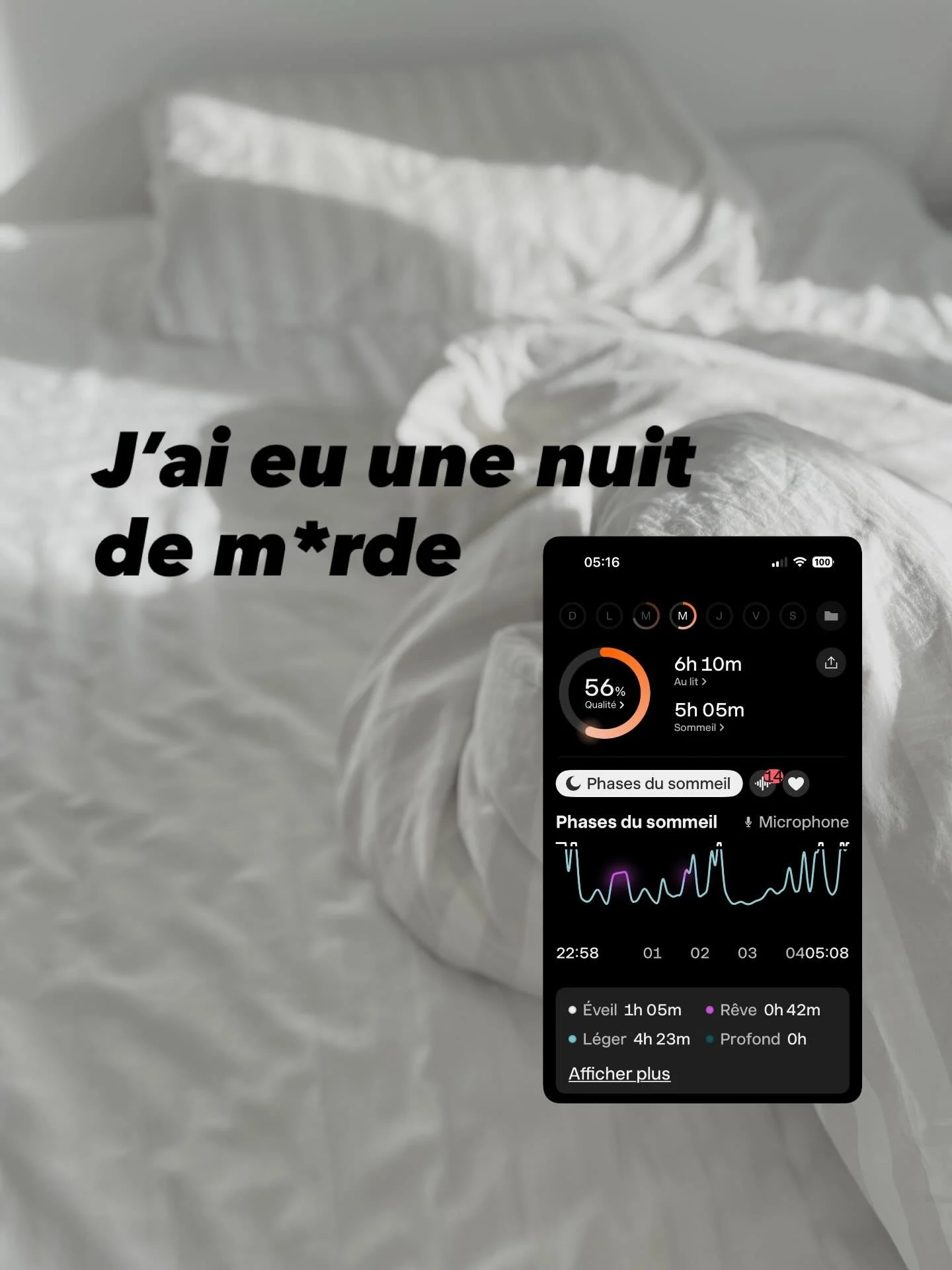 J&rsquo;ai eu une nuit de merde.

C&rsquo;est pas top pour une fille qui offre des conf&eacute;rences sur le sommeil et qui sort un turbo ebook giga complet sur le sujet ce samedi!

Ce qui est top, c&rsquo;est que je sais exactement pourquoi ma nuit 