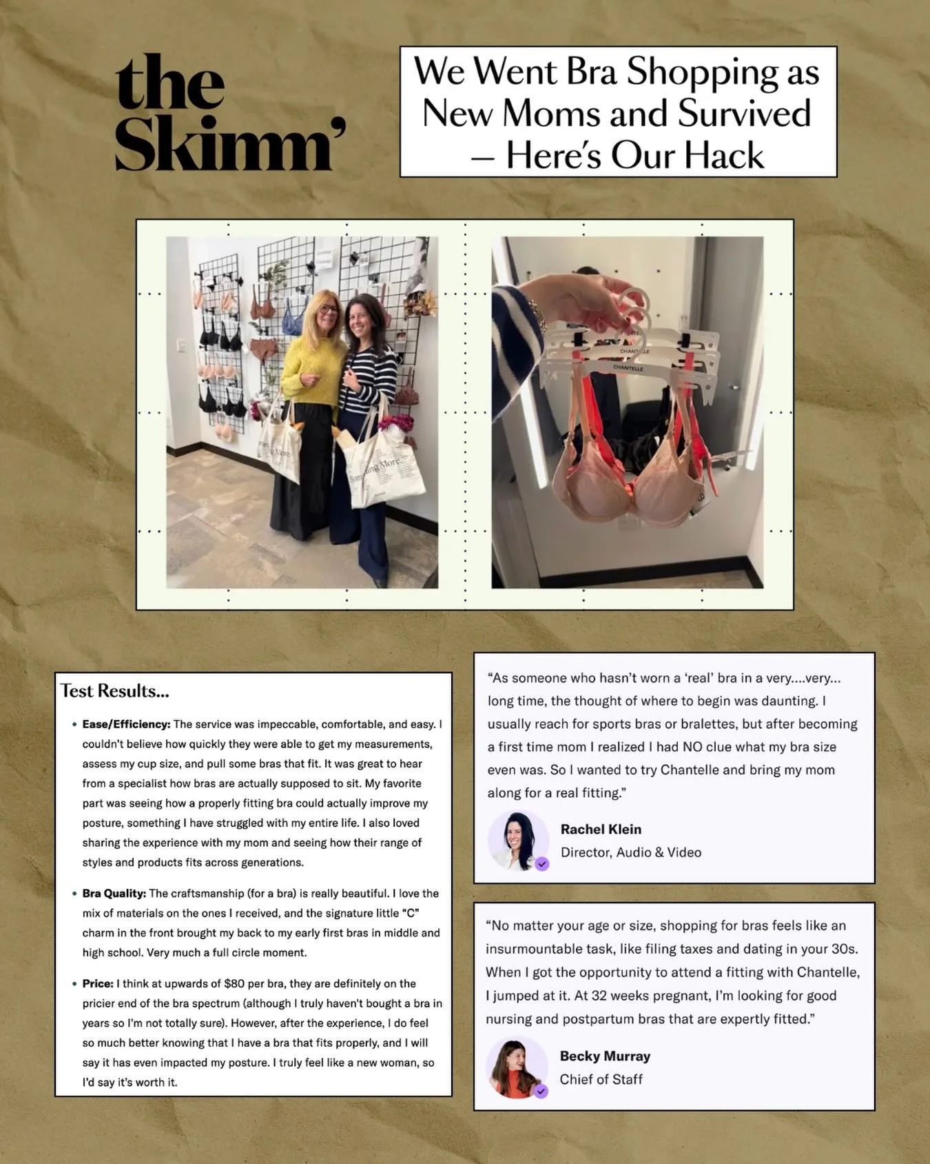 Rave review by @theskimm editors of their experience getting @chantelle_paris bra fittings 🙌