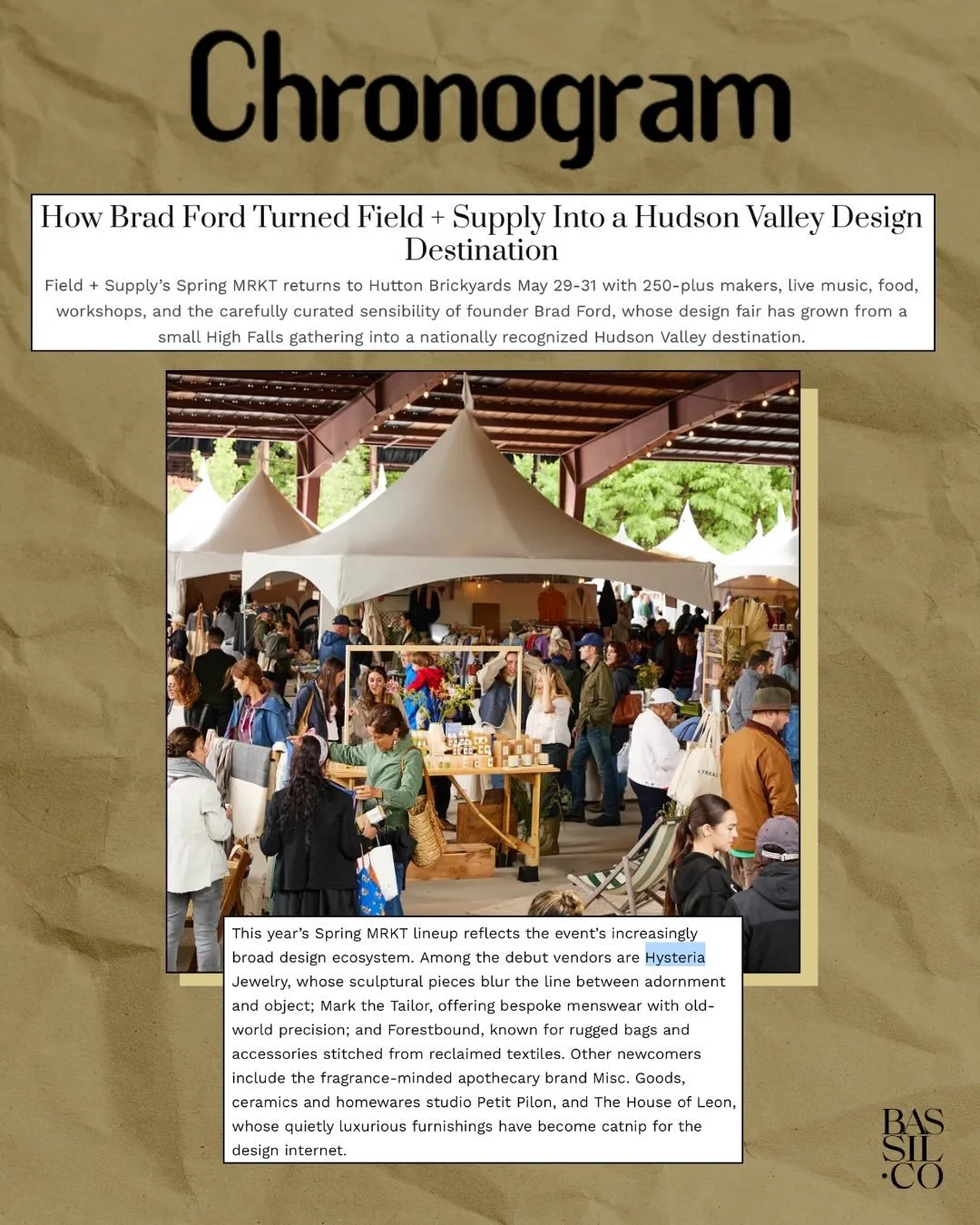 @hysteriajewelry will be at @fieldandsupply all weekend long! Thank you @chronogram for the shout out 🙌