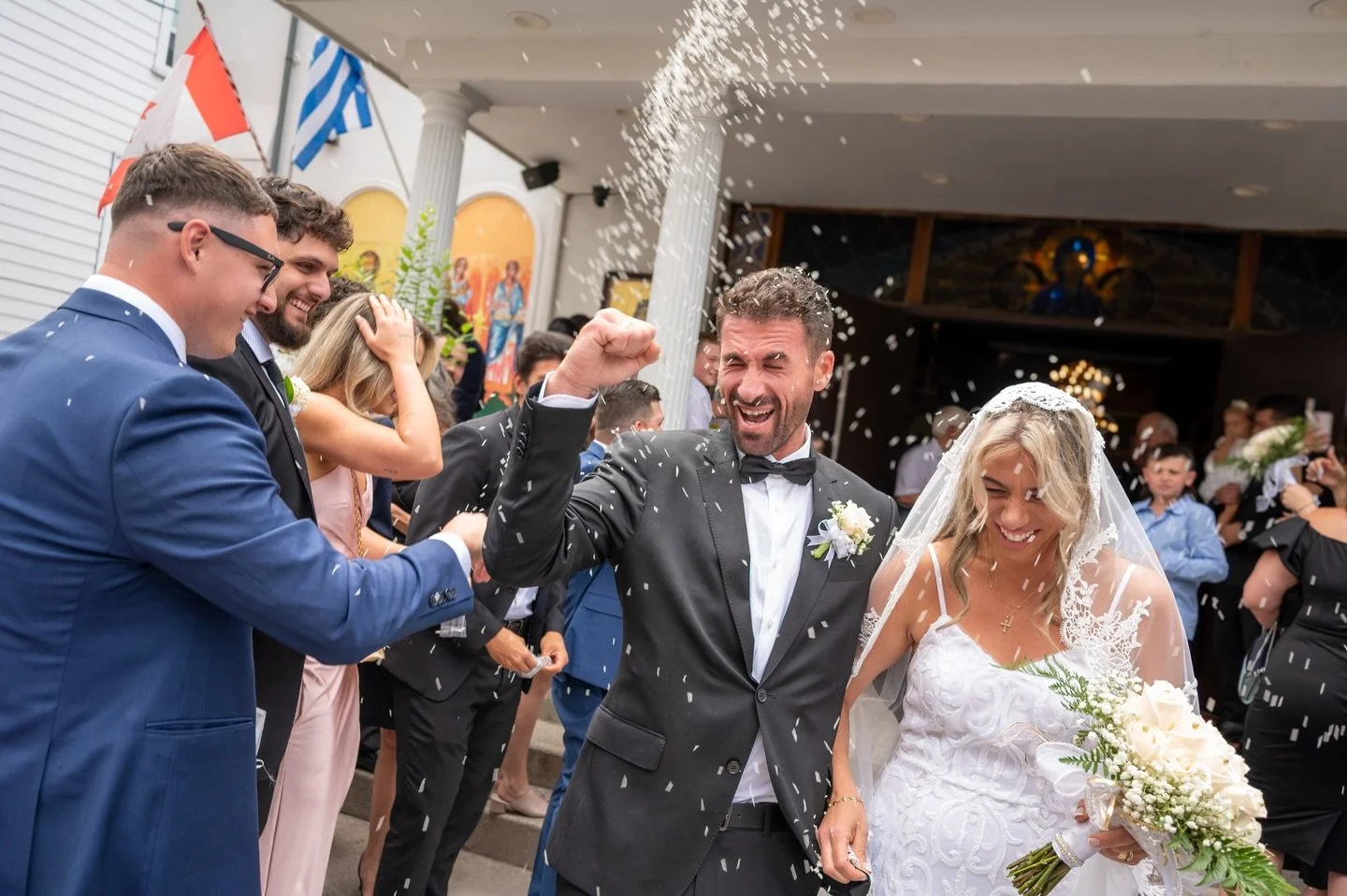 It&rsquo;s moments like these with your family and friends that you&rsquo;ll remember forever.
A joyful rice toss exit from the Greek Church filled with smiles, laughter, and so much love.
Truly the best kind of send-off. 🤍✨

📷 @oliveevephoto

#jus