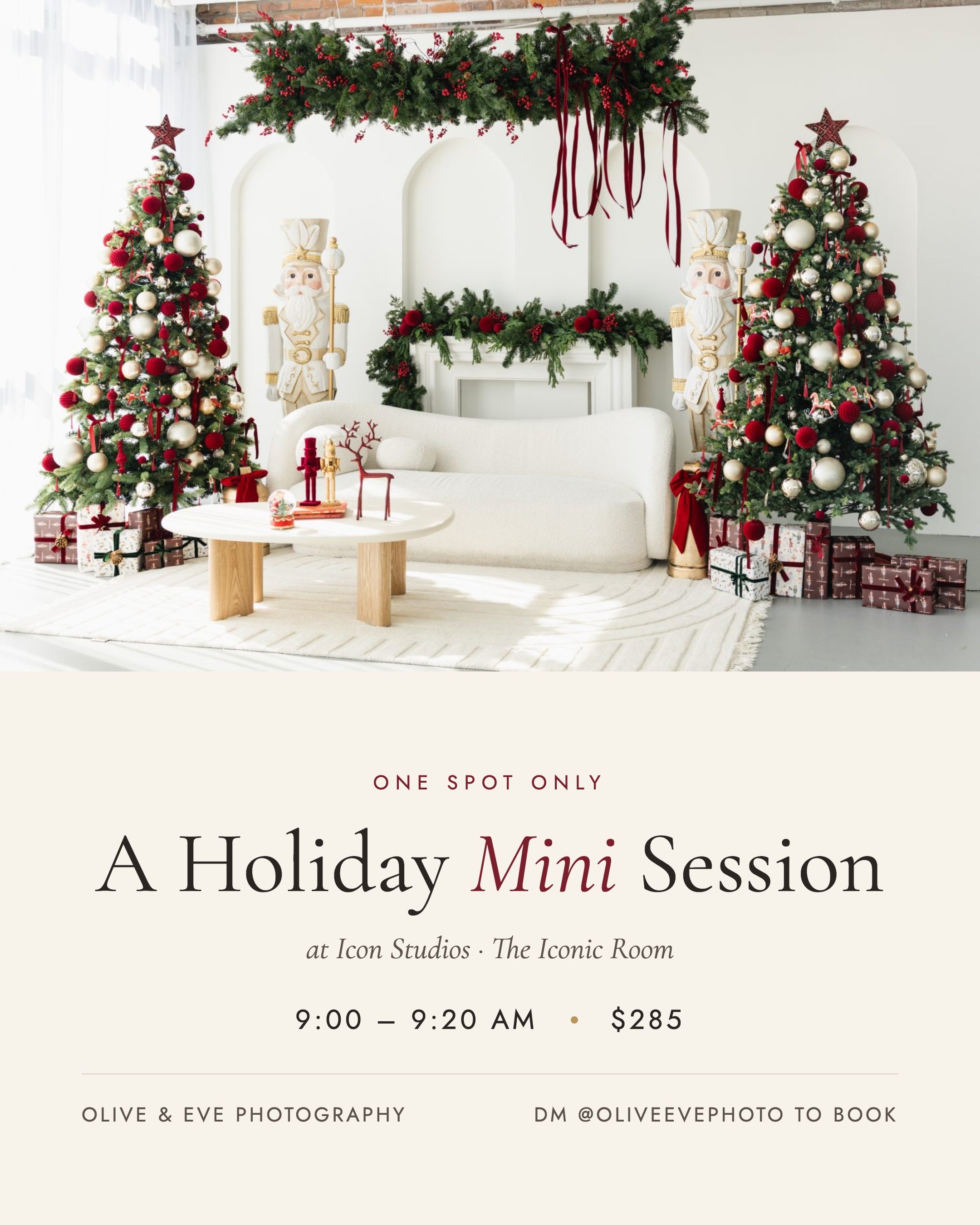 I filled my holiday sessions this year before even releasing spaces publicly&hellip; but I have ONE spot left* 🎄🤍

I&rsquo;m opening one 20-minute Toronto holiday mini session in the Iconic Room at Icon Studios Toronto (West End) &mdash; velvet rib