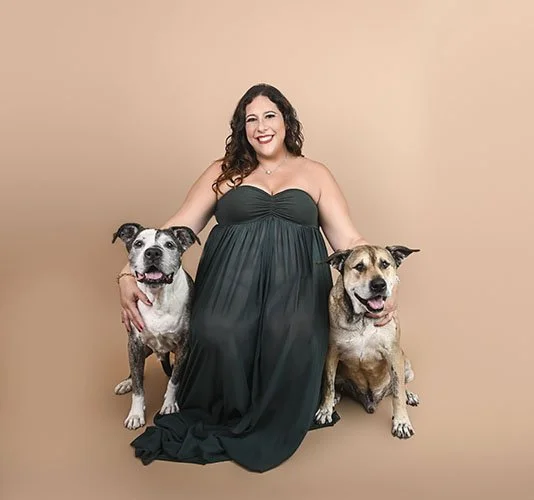 maternity studio photoshoot in Fort Lauderdale posed with two dogs