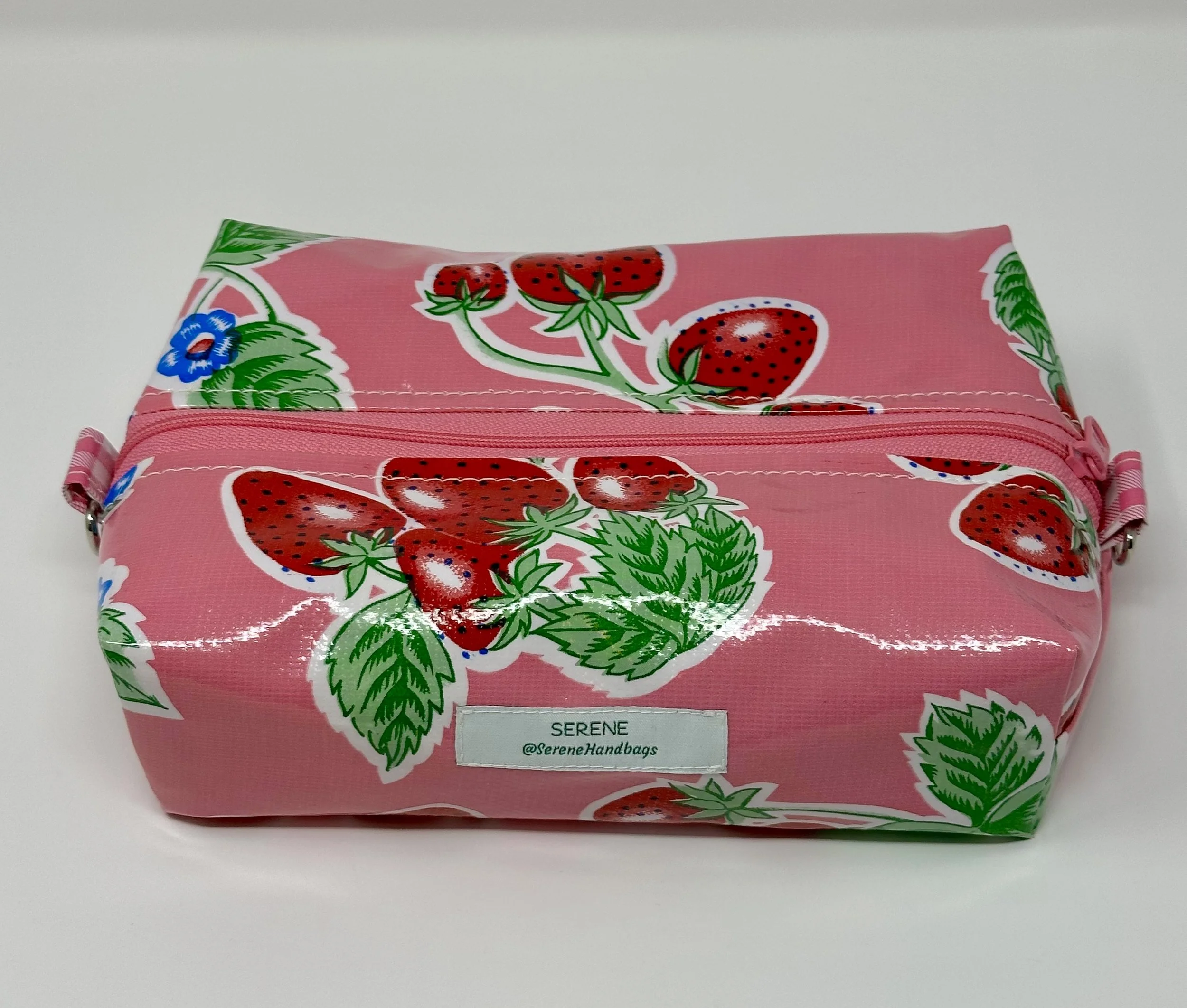 Pink Strawberry Oilcloth Boxy Pouch