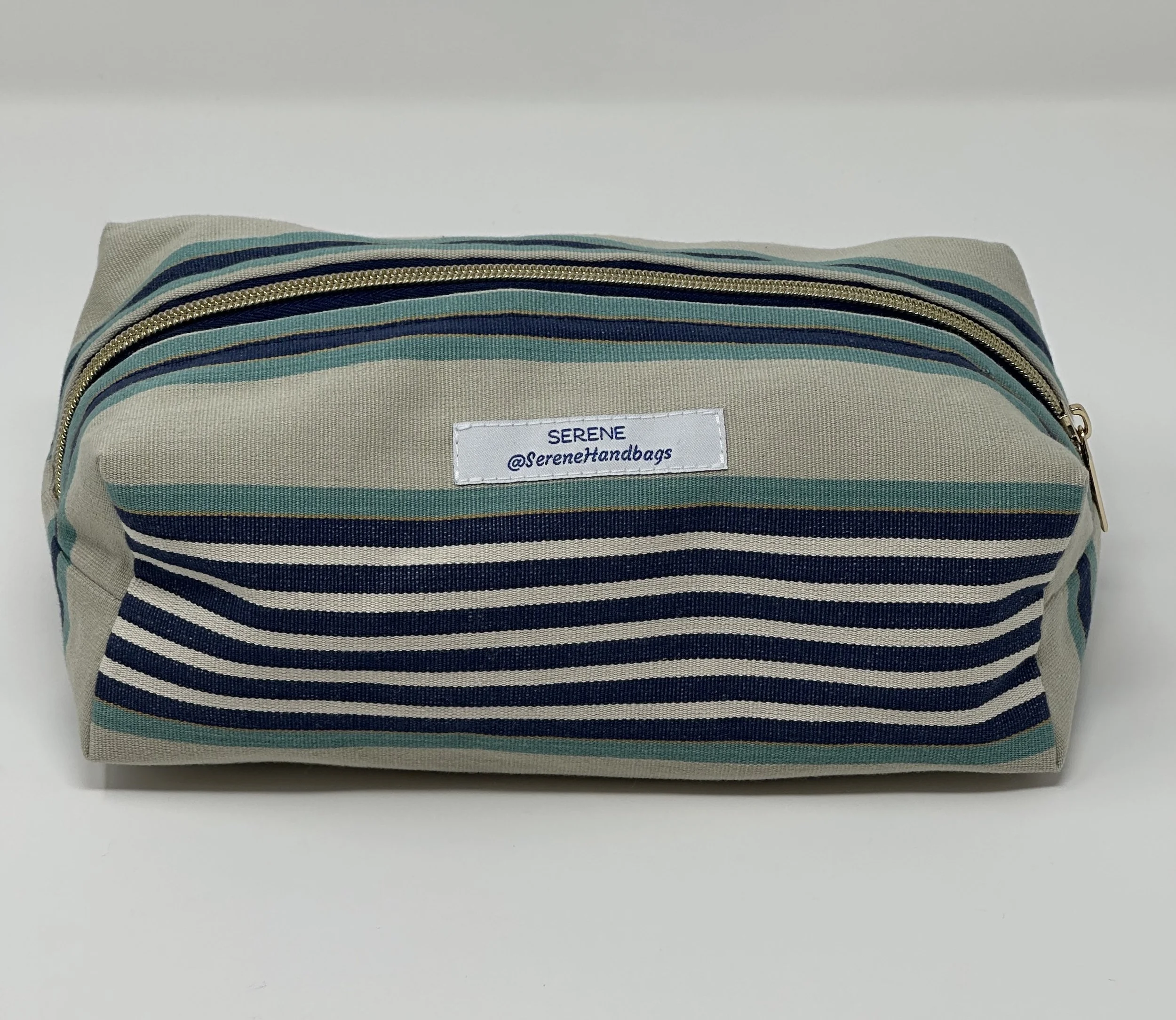 Tan & Navy Stripe Canvas Boxy Pouch