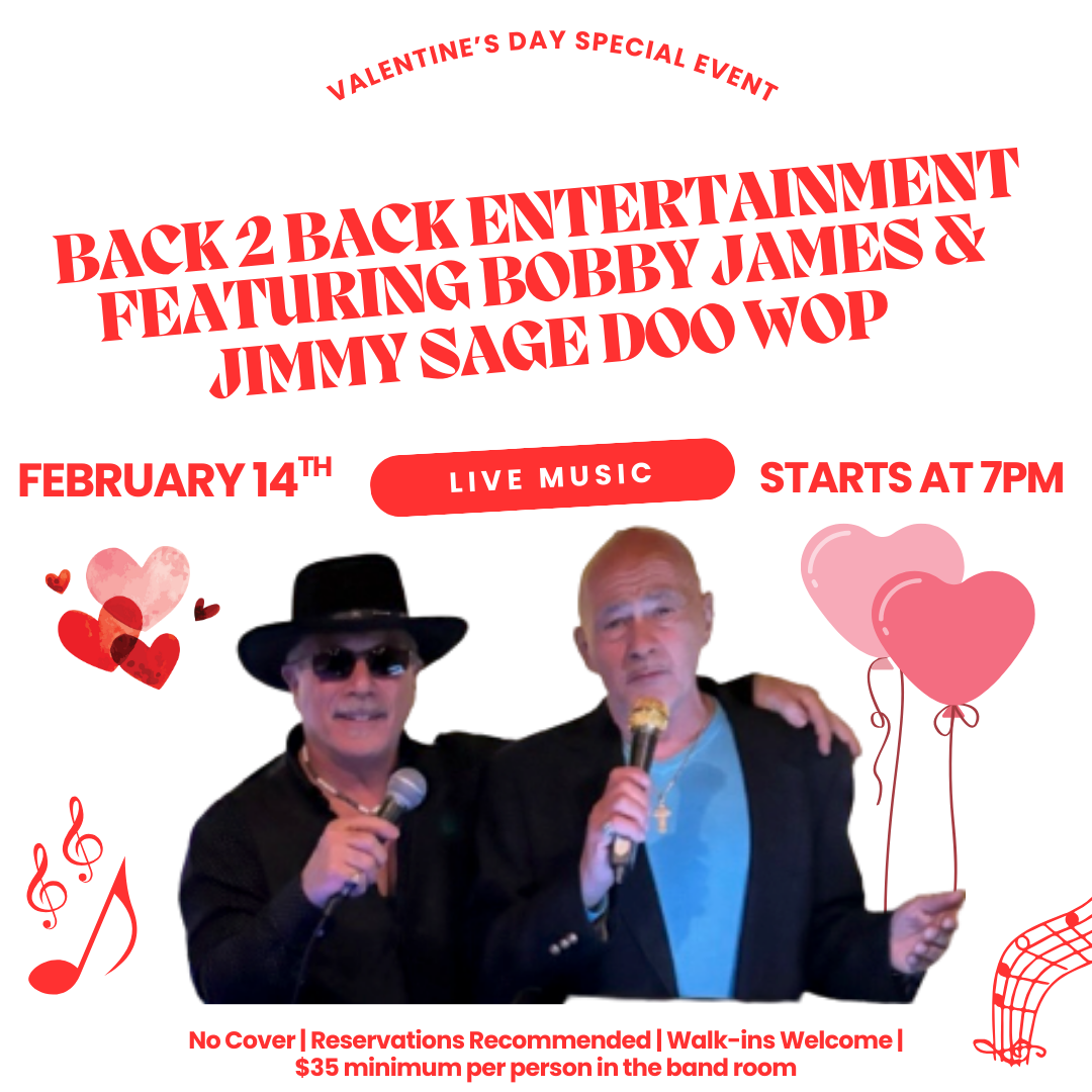 ❤️ Valentine’s Day at North Street Tavern ❤️

Make this Valentine’s Day unforgettable with an evening of great food, live music, and a classic romantic vibe. Join us Friday, February 14th for a special Valentine’s Day performance by Back 2 Back Enter