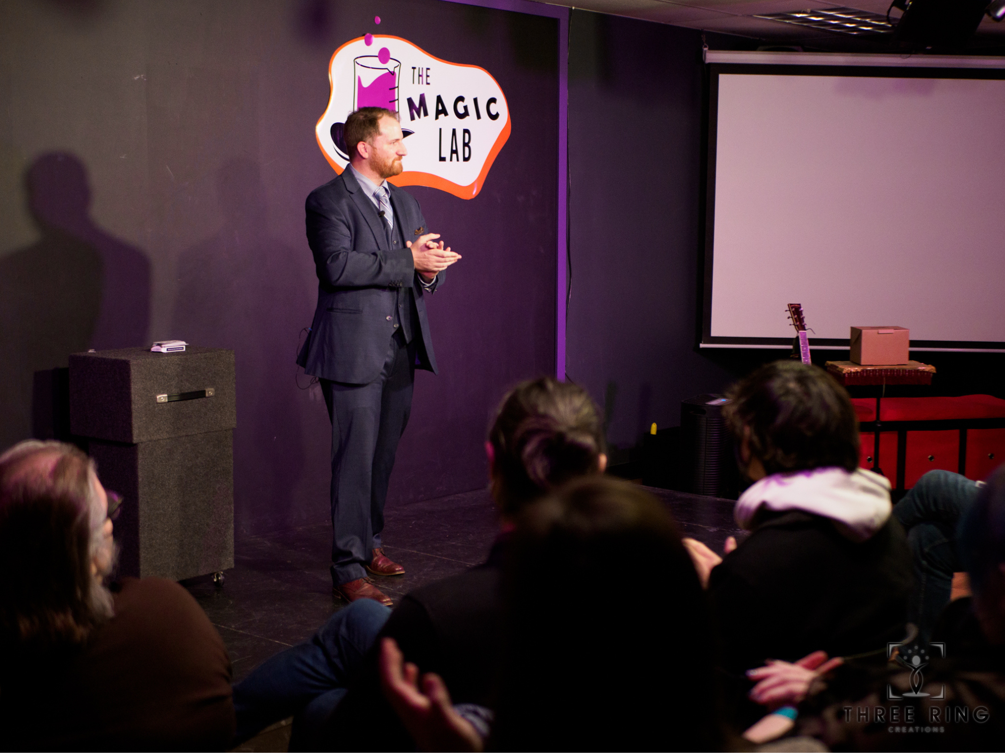 Shawn Mullins offering roving tarot readings at a private event in Boston