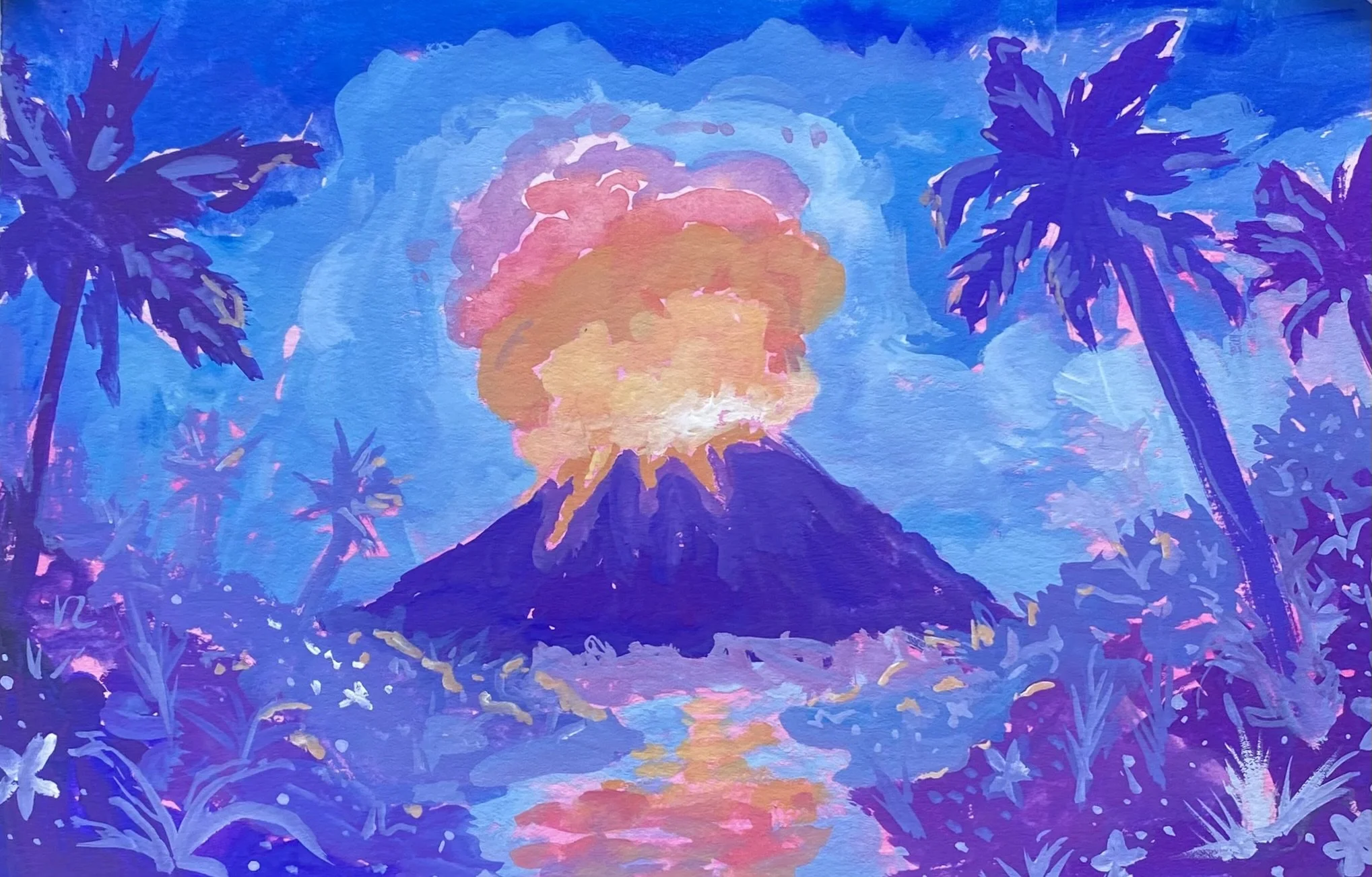 Gouache paining of Hawai’i volcano