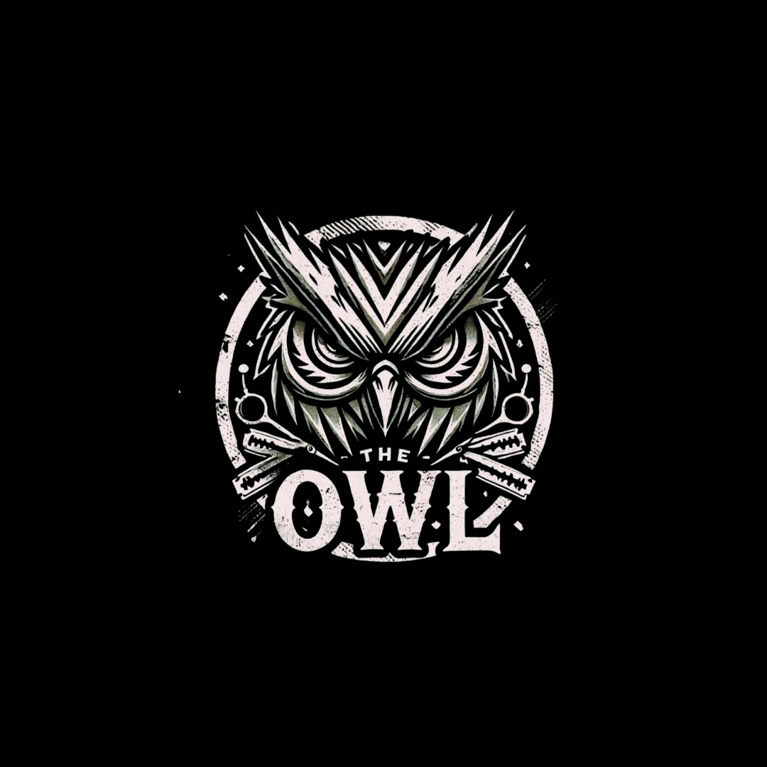 Stylized owl graphic with the text "The Owl" underneath, featuring crossbones and mechanical elements on a black background.
