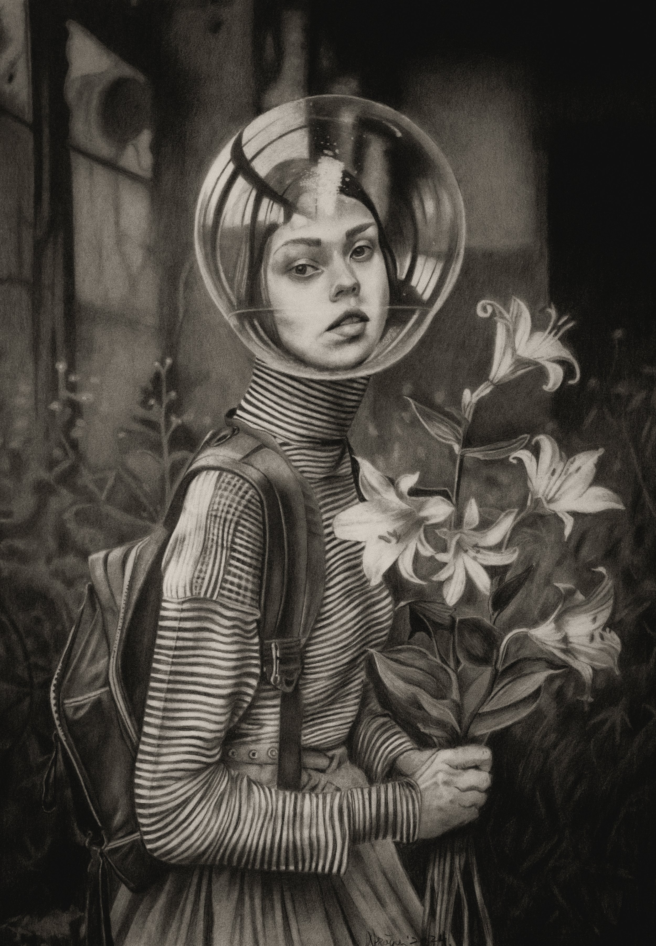 "Lily" - 29,7 x 42 cm, Graphite on paper, 2024