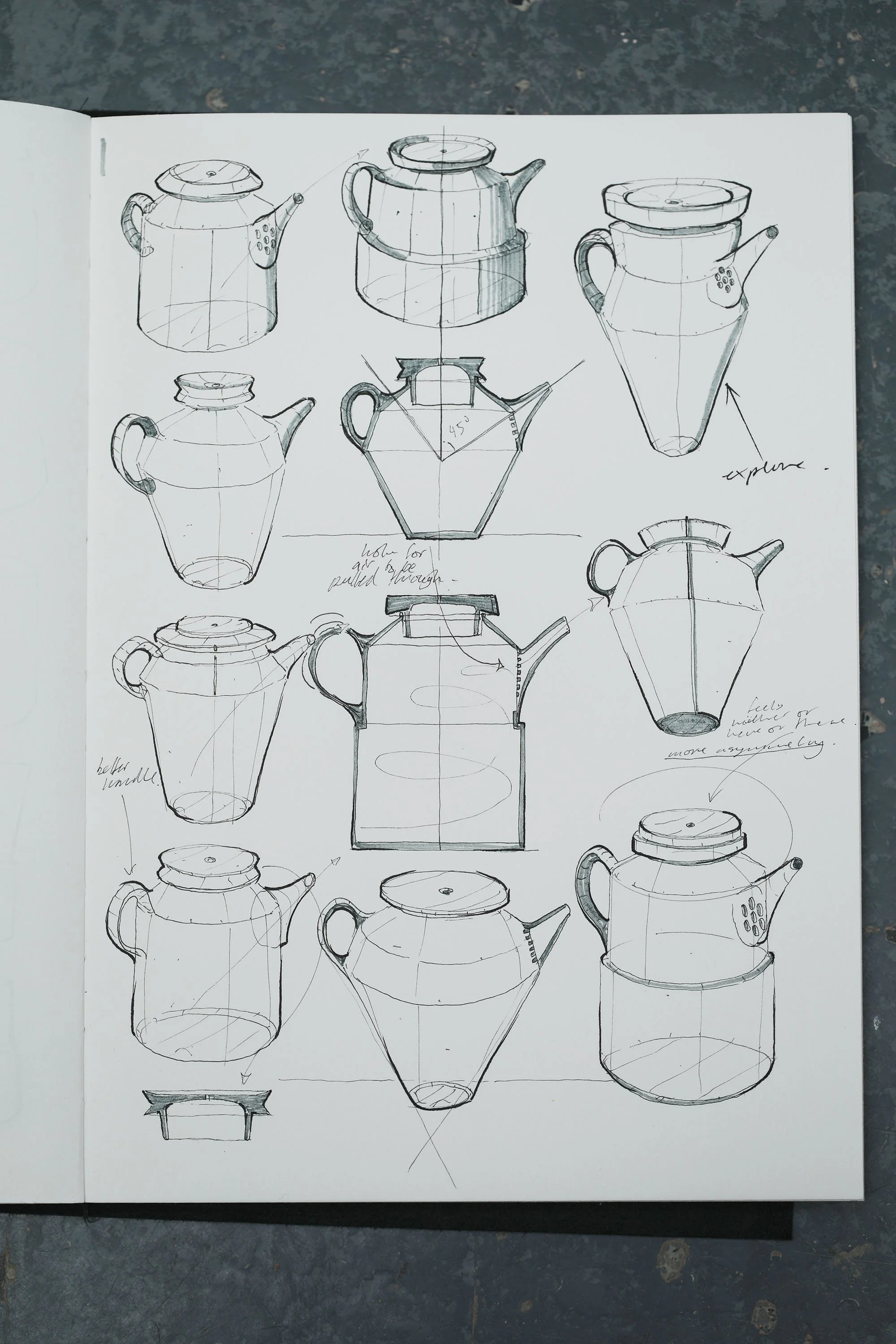 Detailed pen/pencil drawings of ceramic vessels