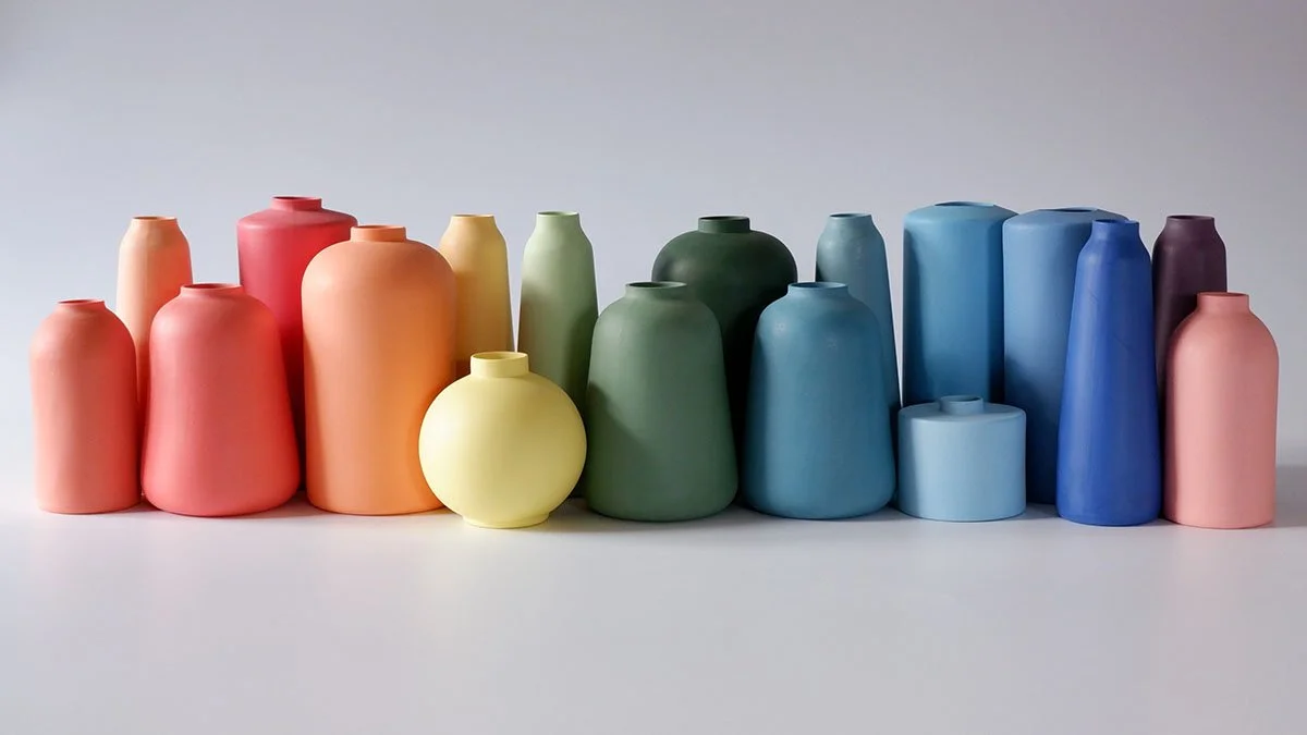 A group of colourful ceramics