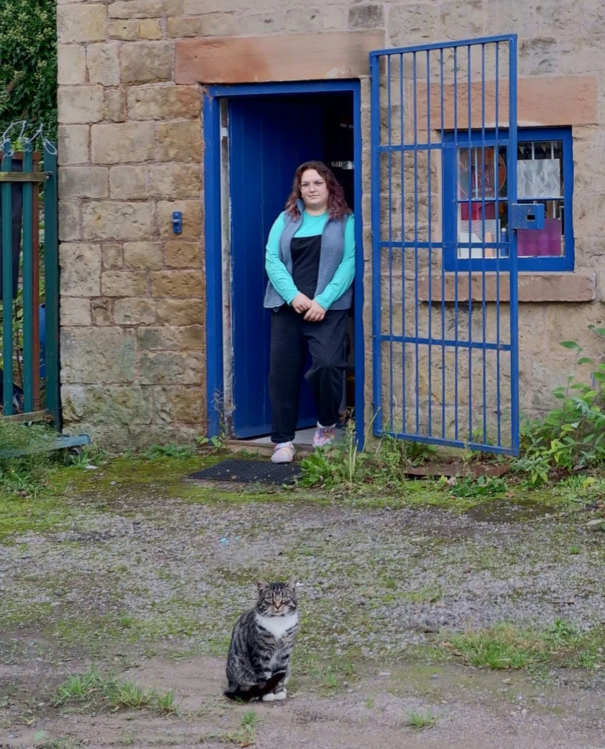 Female and a cat