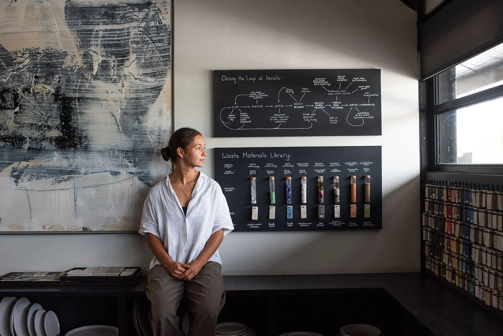Content female looking out of a window