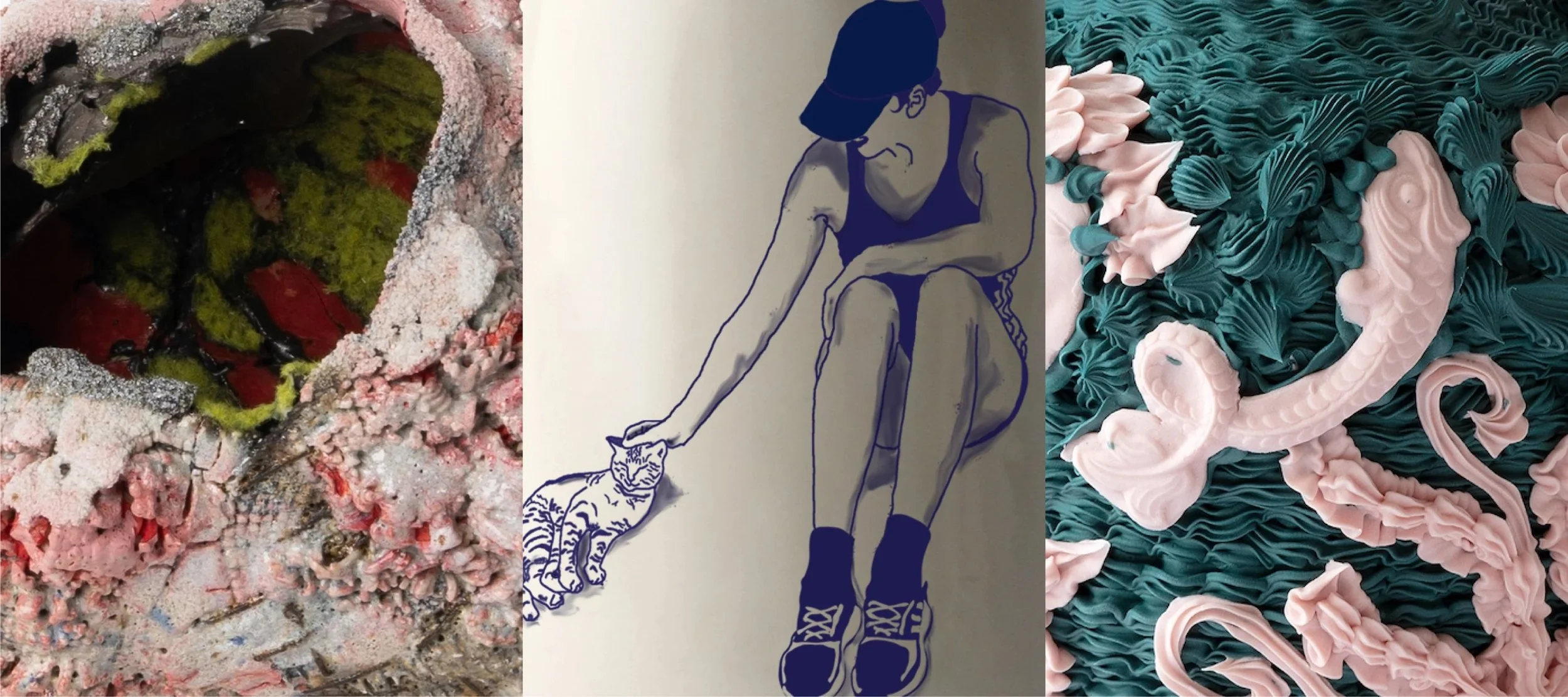 3 closeups of ceramic art