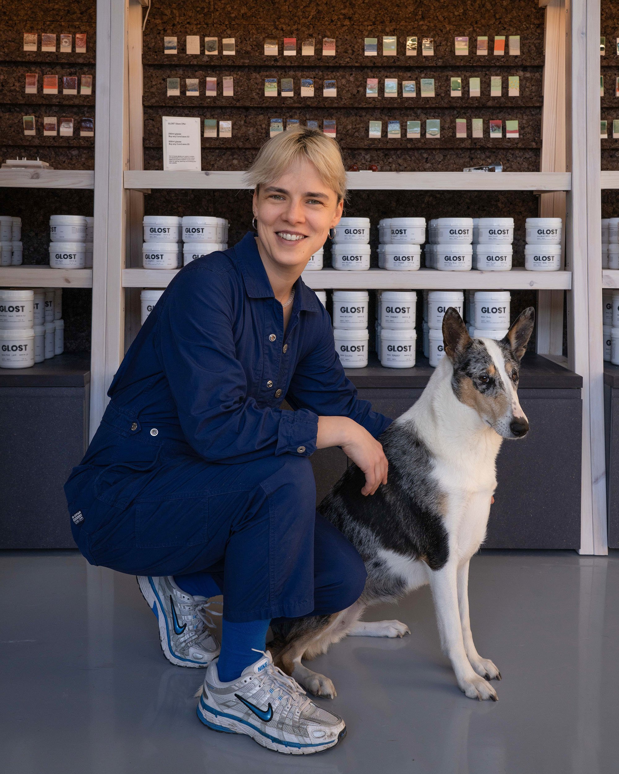 smiling female and dog