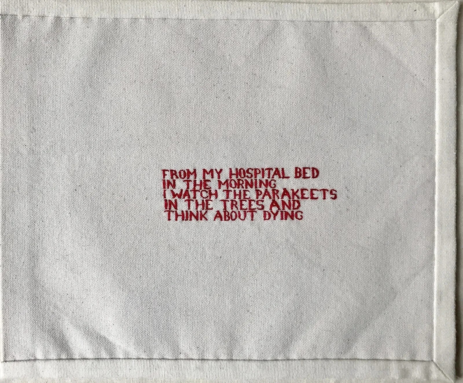 Embroidered words on fabric