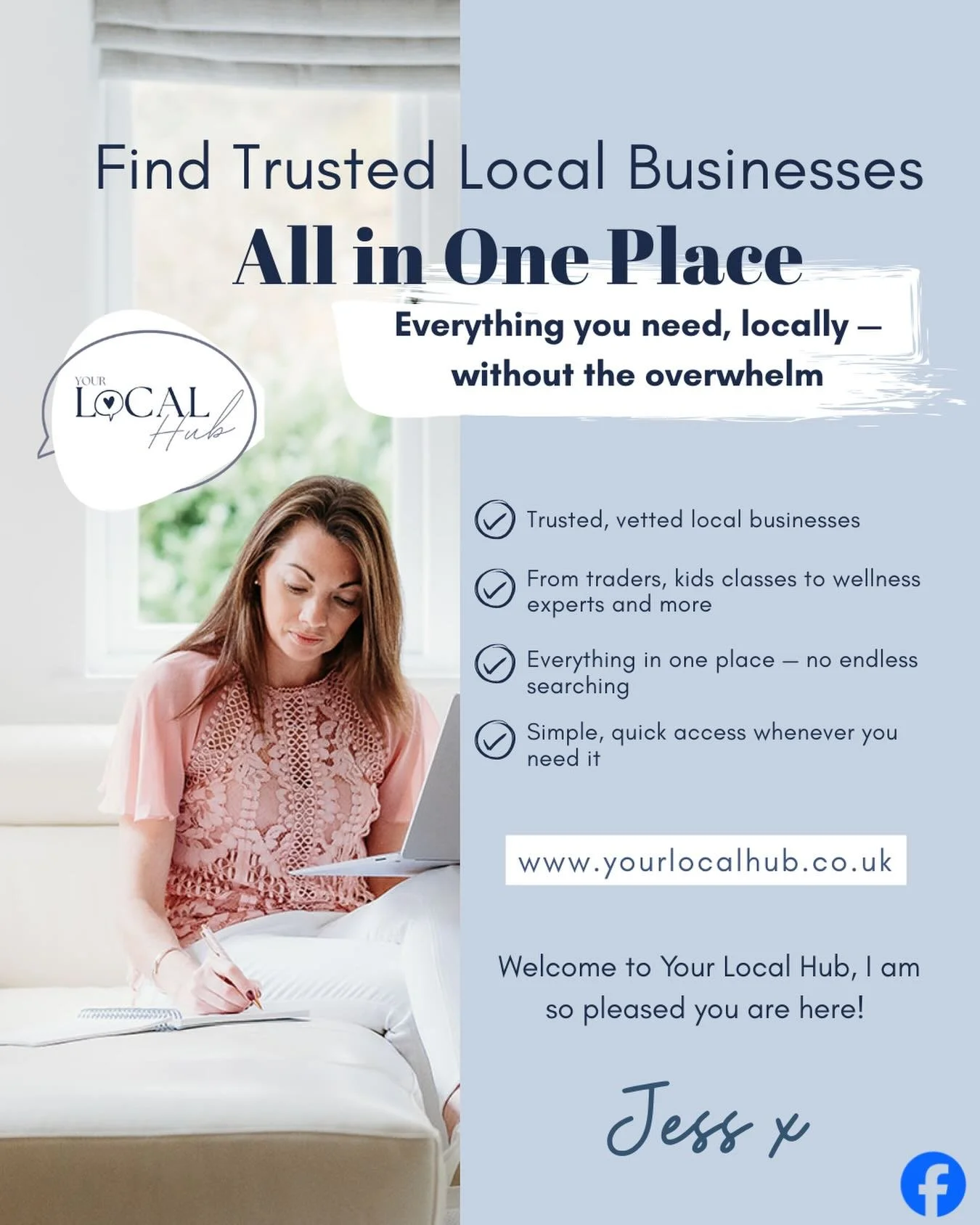 We&rsquo;re now on Facebook 💙

If you&rsquo;re ever looking for a recommendation &mdash; from classes and caf&eacute;s to trades and services &mdash; we&rsquo;ve created a space just for that 😊

As Your Local Hub continues to grow, it felt like the