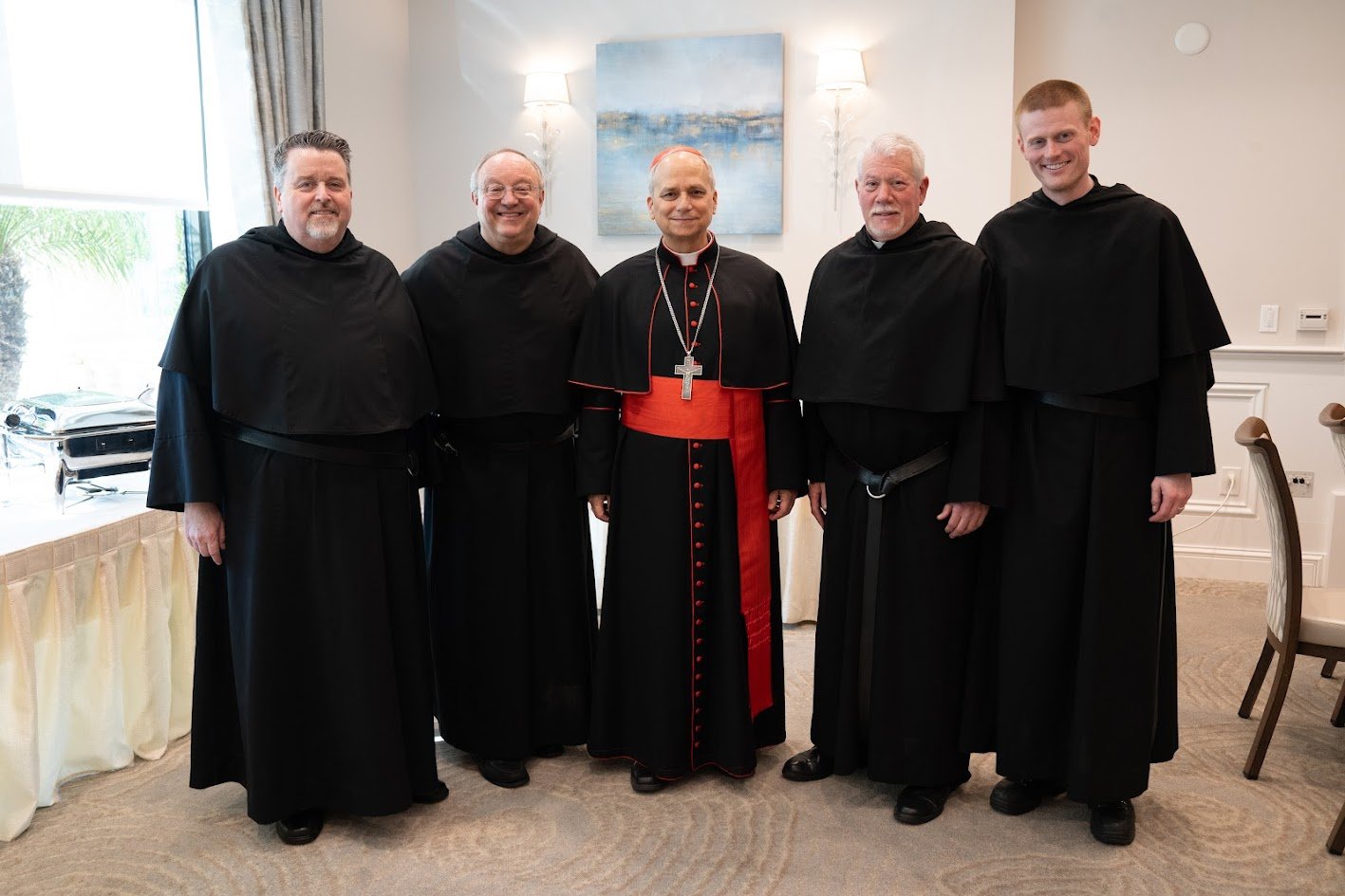 Left to Right: Fr. Tom McCarthy, O.S.A., Province Vocation Director, Fr. Bernie Scianna, O.S.A., Counselor, Pope Leo XIV (then-Cardinal Robert F. Prevost, O.S.A.), Very Rev. Anthony B. Pizzo, O.S.A., Prior Provincial, Fr. Jack Tierney, O.S.A., Assist