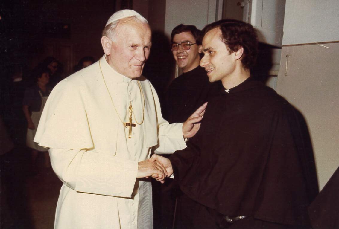 Undated picture of Robert Prevost with Pope John Paul II.
Photo Sharing Credit for Re-Use: Photo Courtesy of the Midwest Augustinian Province of Our Mother of Good Counsel