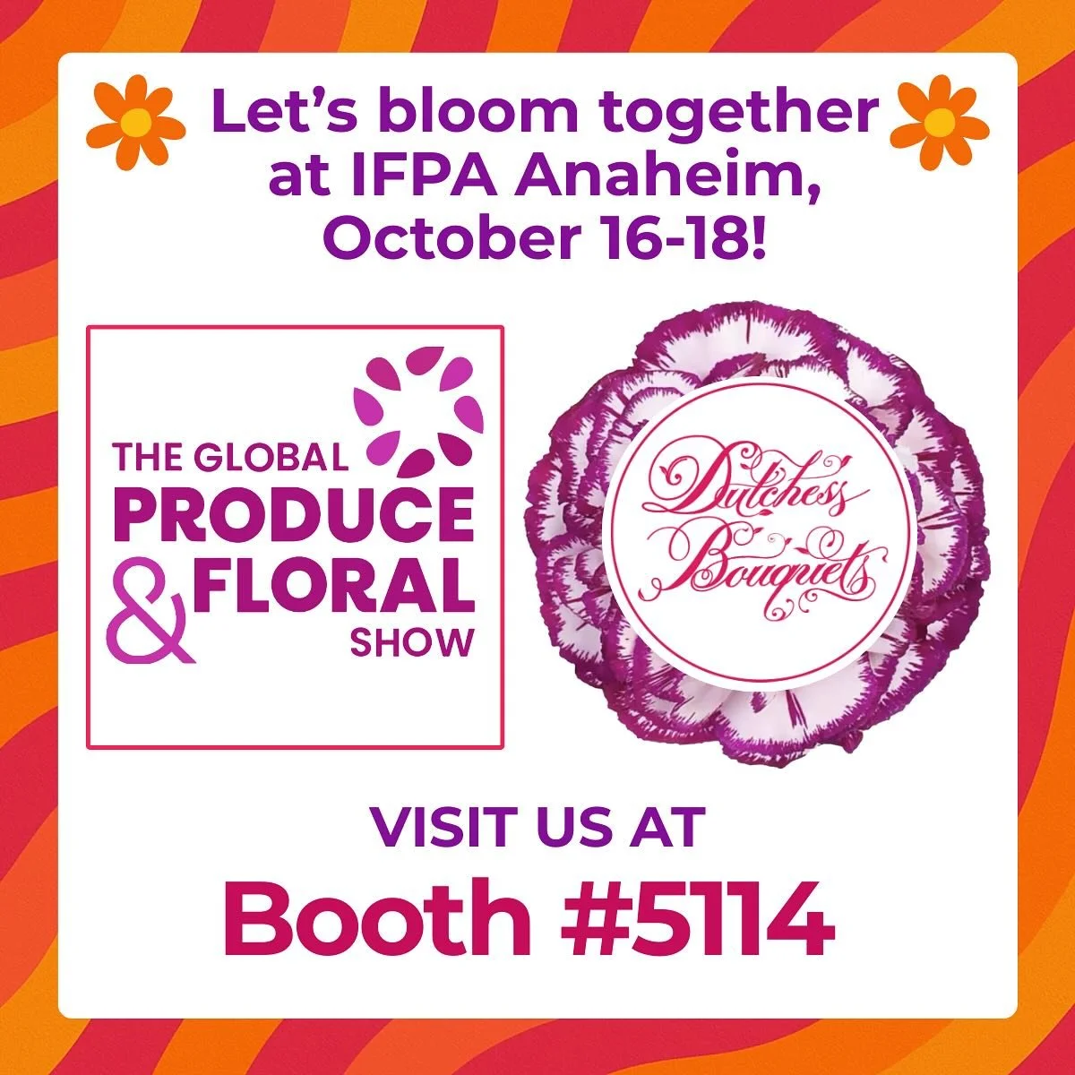 ✨🌸 2 weeks to go! 🌸✨
We&rsquo;re headed to #IFPA Anaheim &mdash; come Bloom Boldly with Dutchess Bouquets!
📍 Find us at Booth #5114
&bull;
&bull;
&bull;
&bull;
#DutchessBouquets #IFPA2025 #BloomBoldly #FreshBlooms #FlowerShow #GlobalProduceAndFlor