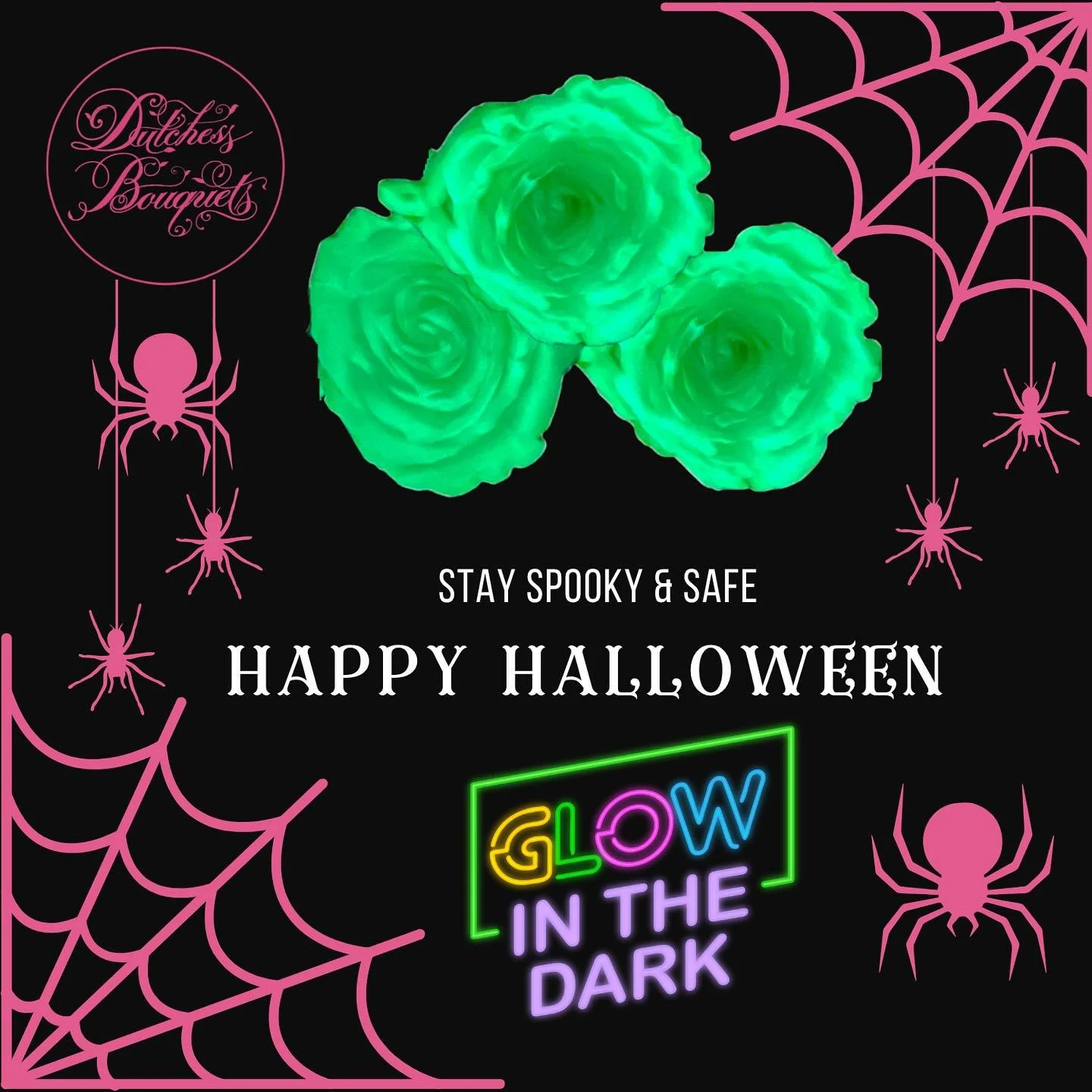 Glow in the Dark &mdash; The Night Blooms Bright
Stay spooky and safe this Halloween with our Dutchess Bouquets &ldquo;Glow in the Dark&rdquo; Collection 🌙💐 &mdash; a full line of illuminated roses, disbuds, poms, ruscus, succulents, and solidago t