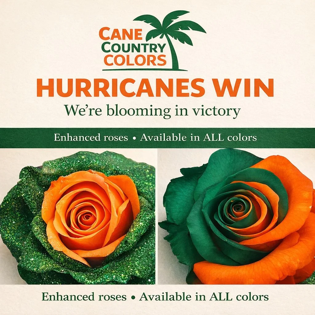 🧡💚 Hurricanes WIN &amp; we&rsquo;re blooming in victory!
These enhanced roses are the perfect game-day flex and yes, we make them in ALL colors. Score big with flowers. 
&bull;
&bull;
&bull;
&bull;
#HurricanesWin #GameDayBlooms #WinningInBloom #Flo
