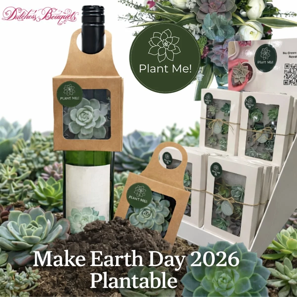 EARTH DAY 2026 🌎
Plant Me- by Dutchess Bouquets is floral turned into forever!
Plantable bouquets with rooted succulents.
Gift boxes and wine favors featuring real, live plants.
Designed for today&rsquo;s eco-conscious shopper.
Built for incremental