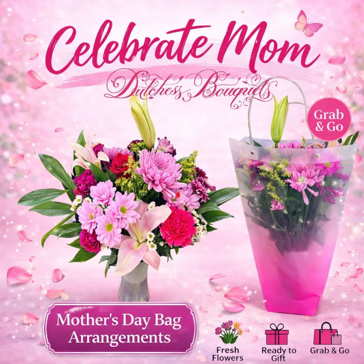 Nothing makes Mom smile like flowers 💐
Our Mother&rsquo;s Day Bag Arrangements are filled with gorgeous blooms and ready to gift &mdash; perfect for celebrating the amazing moms in our lives.
&bull;
&bull;
&bull;
&bull;
#mothersday #Dutchessbouquet 