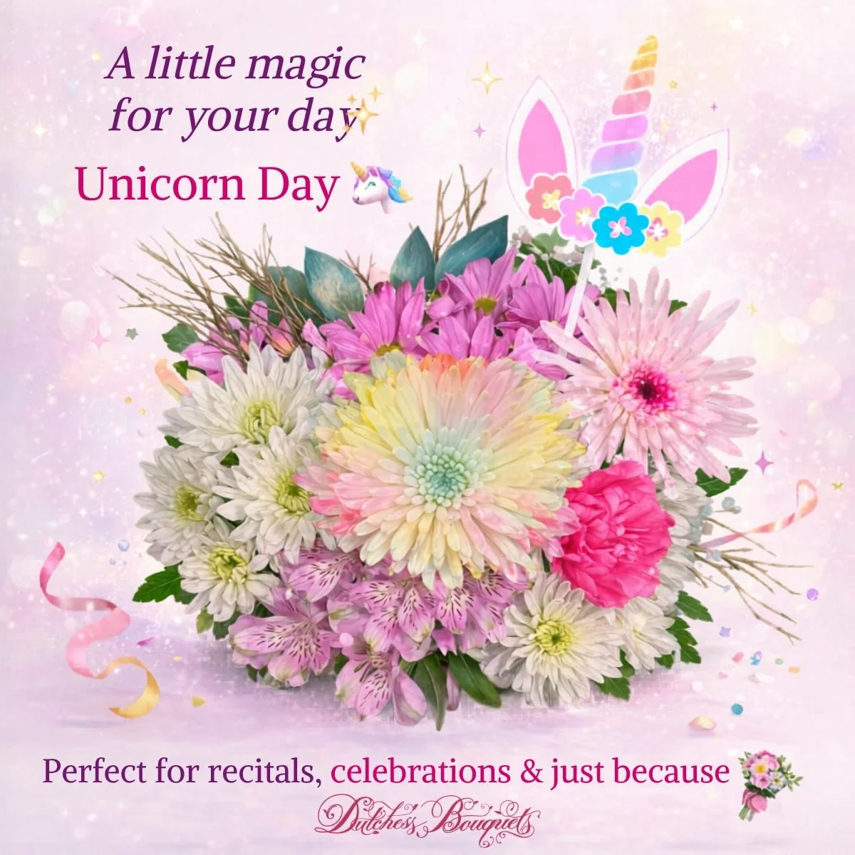 A little sparkle, a little color, and a whole lot of magic 🦄✨
Perfect for spring recitals, sweet surprises, and celebrating Unicorn Day the fun way 💐Because every moment deserves a touch of magic.
&bull;
&bull;
&bull;
&bull;
#UnicornDay #SpringFlow
