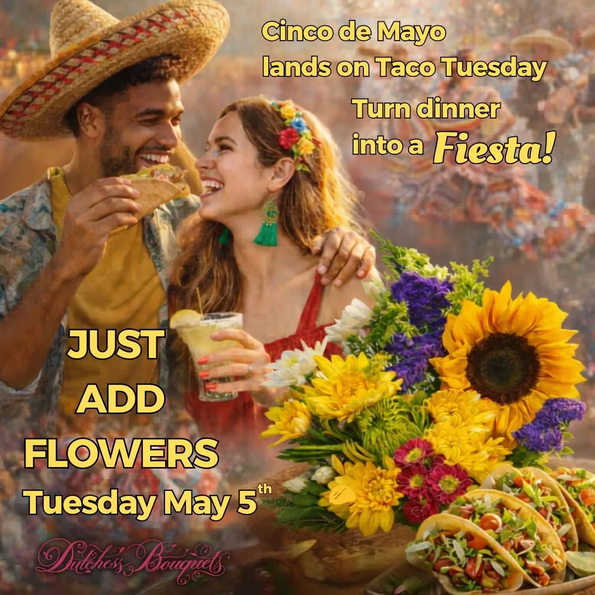 Cinco de Mayo + Taco Tuesday = a built-in retail moment.
When holidays align with everyday habits, you don&rsquo;t just show up&mdash;you sell bigger.
🌮 Food brings them in
 🌼 Flowers elevate the experience
 🍹 Drinks complete the moment
Cross-merc