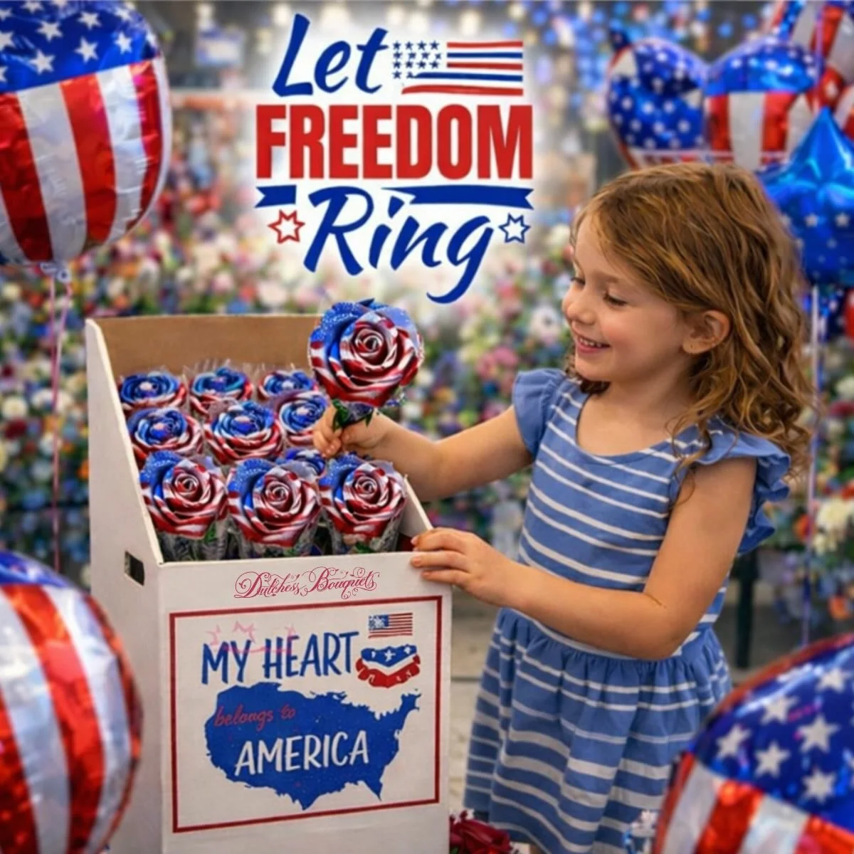 Patriotism that sells! Our &ldquo;Let Freedom Ring&rdquo; enhanced rose display shippers turn everyday floral into an impulse purchase moment with eye-catching red, white &amp; blue blooms. Perfect for July 4th, Memorial Day, Veterans Day, and all-Am