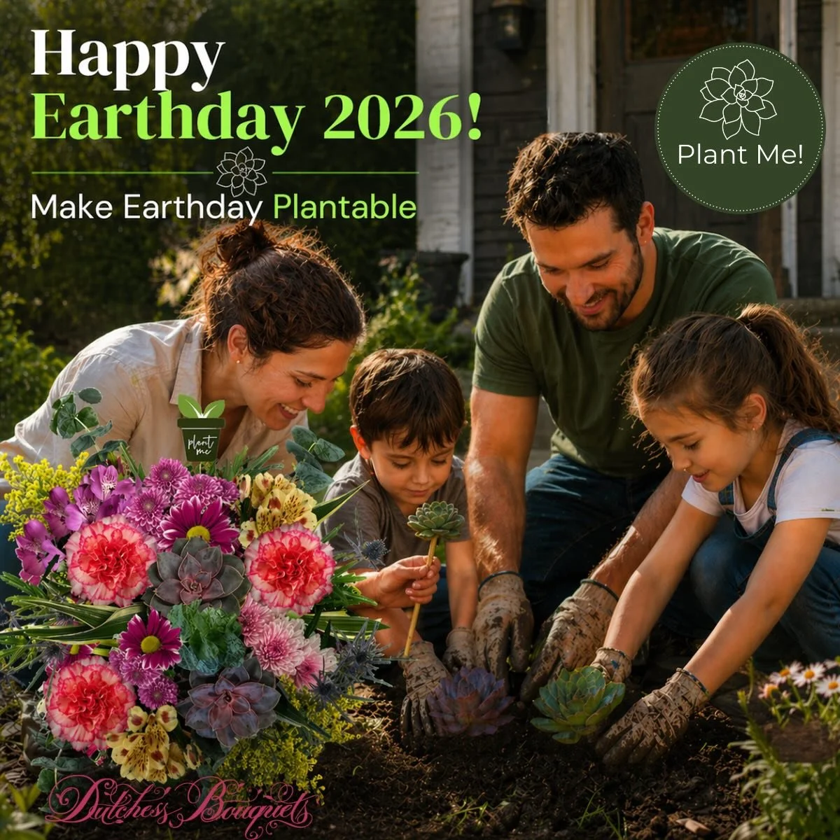 Happy Earthday 2026 🌿
This year, we&rsquo;re turning flowers into something more.
Our Plant Me Bouquets are designed to keep growing &mdash; featuring succulents cutting that can be replanted and enjoyed long after the flowers. Because celebrating t