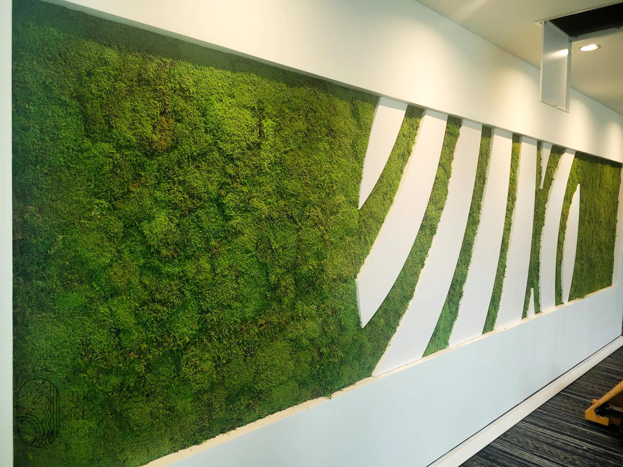 A large-scale moss composition designed to support focus, calm, and spatial clarity for the team at Johnson Innovation Control Center.