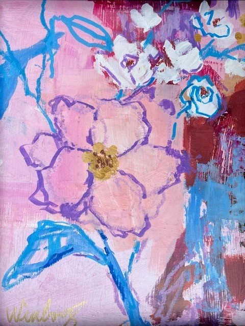 violet & pink bloom 8"x10" $400 frame included 