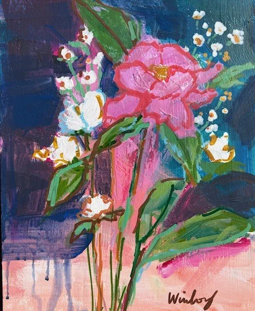 mavue and pink blossoms 8"x10" $400 frame included 