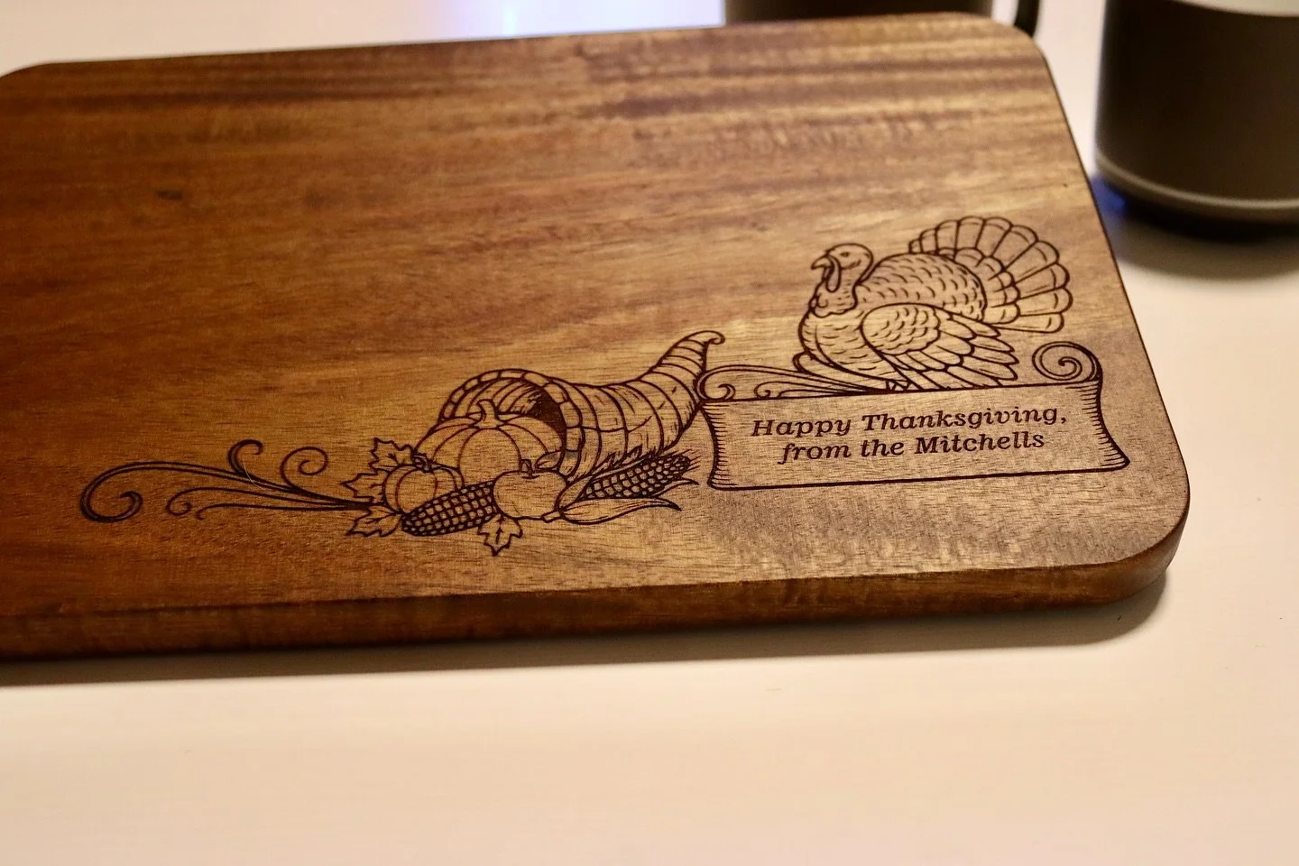 Create a timeless gift with one of our personalized Thanksgiving Acacia cutting boards 🍂 

Crafted from premium Acacia wood, each board showcases a uniquely beautiful, broad grain - ranging from light yellow to rich brown. This exotic hardwood is re
