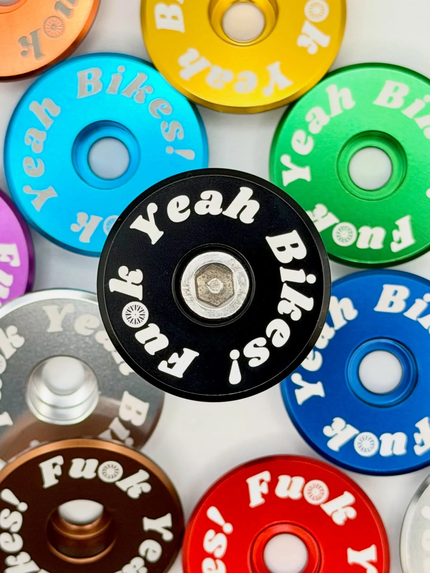 New batch of engraved top caps for @straightlinebicycles 

Fu🛞k Yeah Bikes! 

Available in-store now