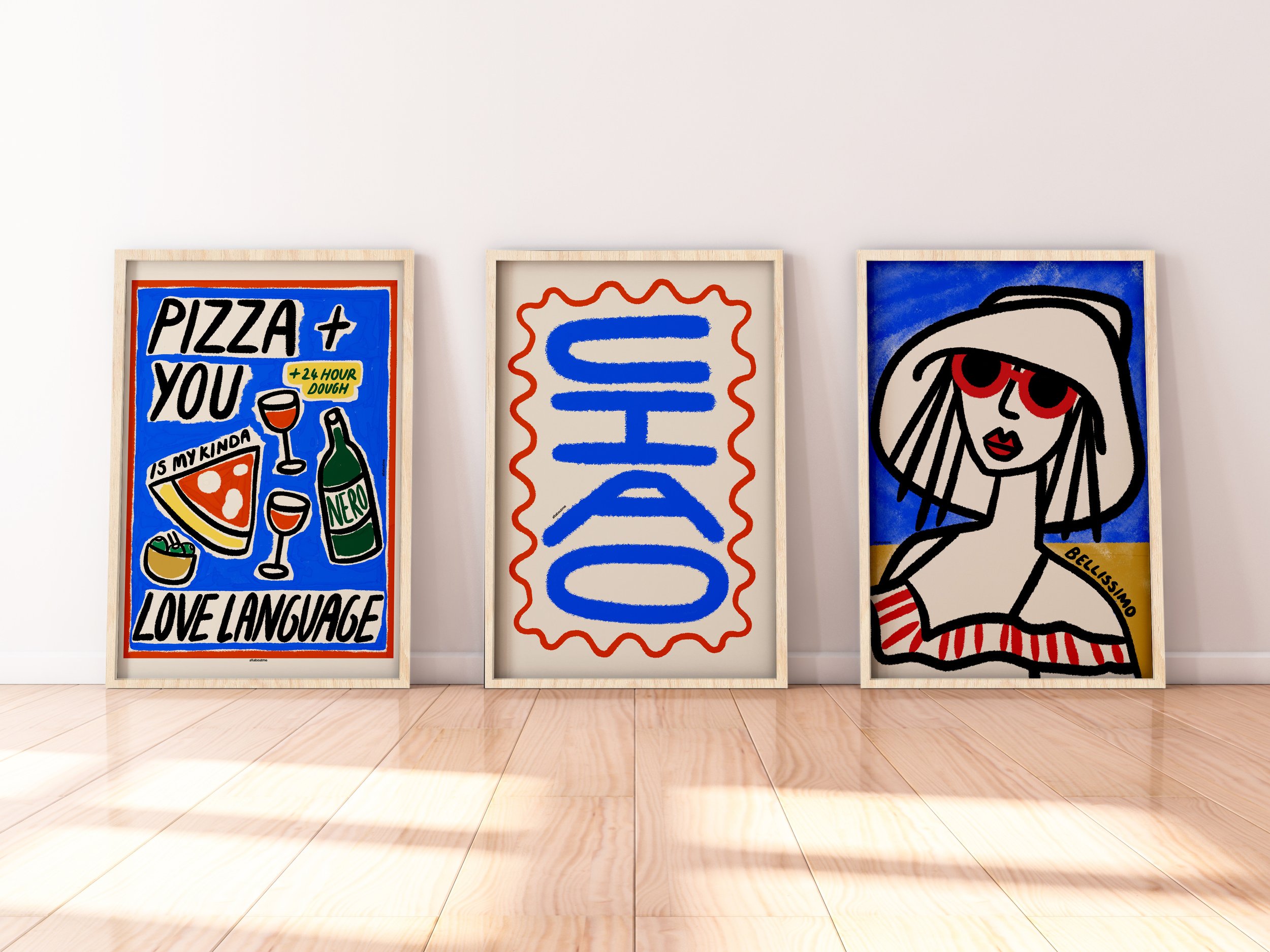 Italian Love Language Trio – Ciao Print, Pizza and You Is My Love Language & Beach Babe Bellissimo gallery wall set