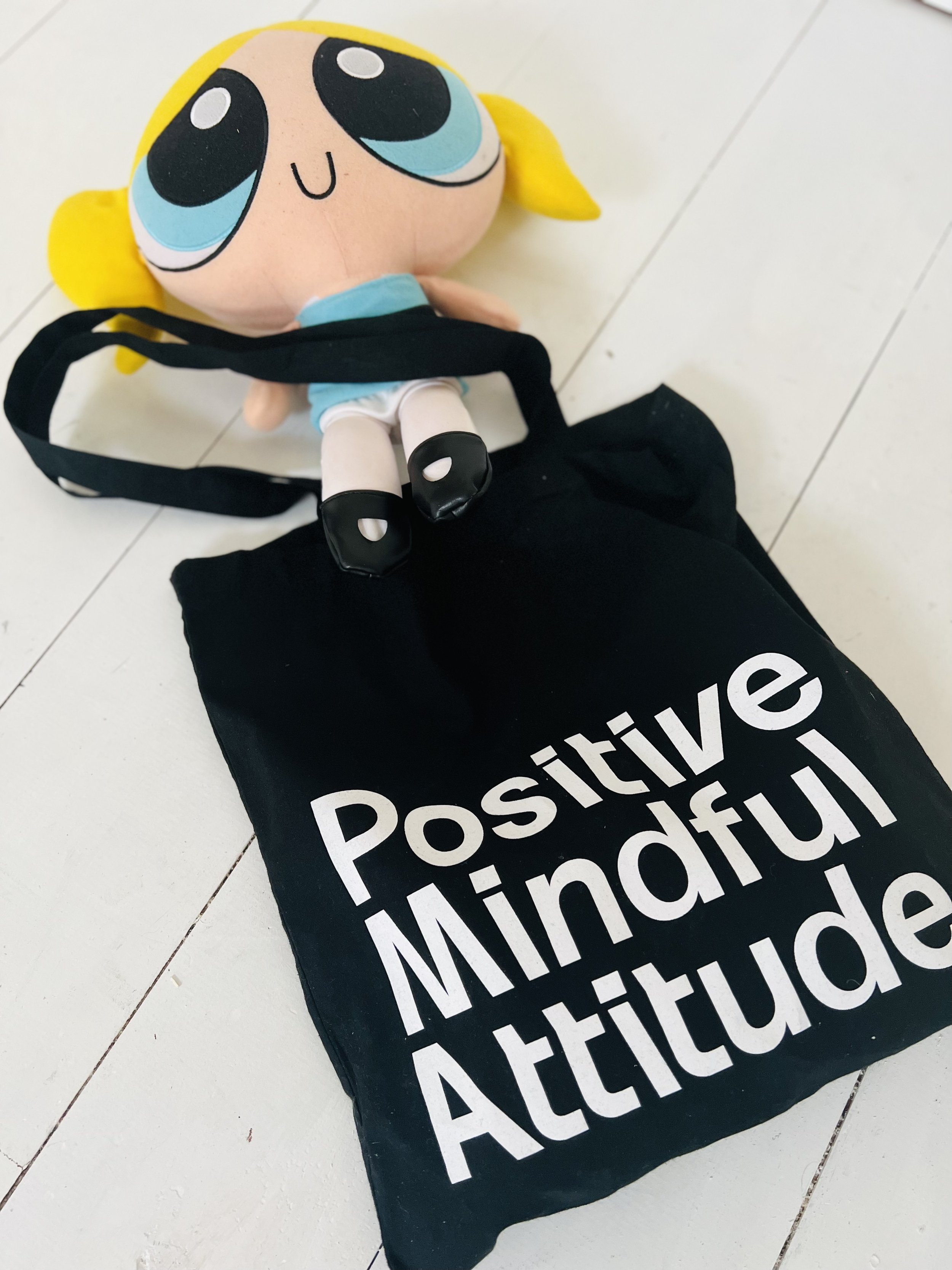 Screen Printed Positive Mindful Attitude Tote Bag - black bag white type