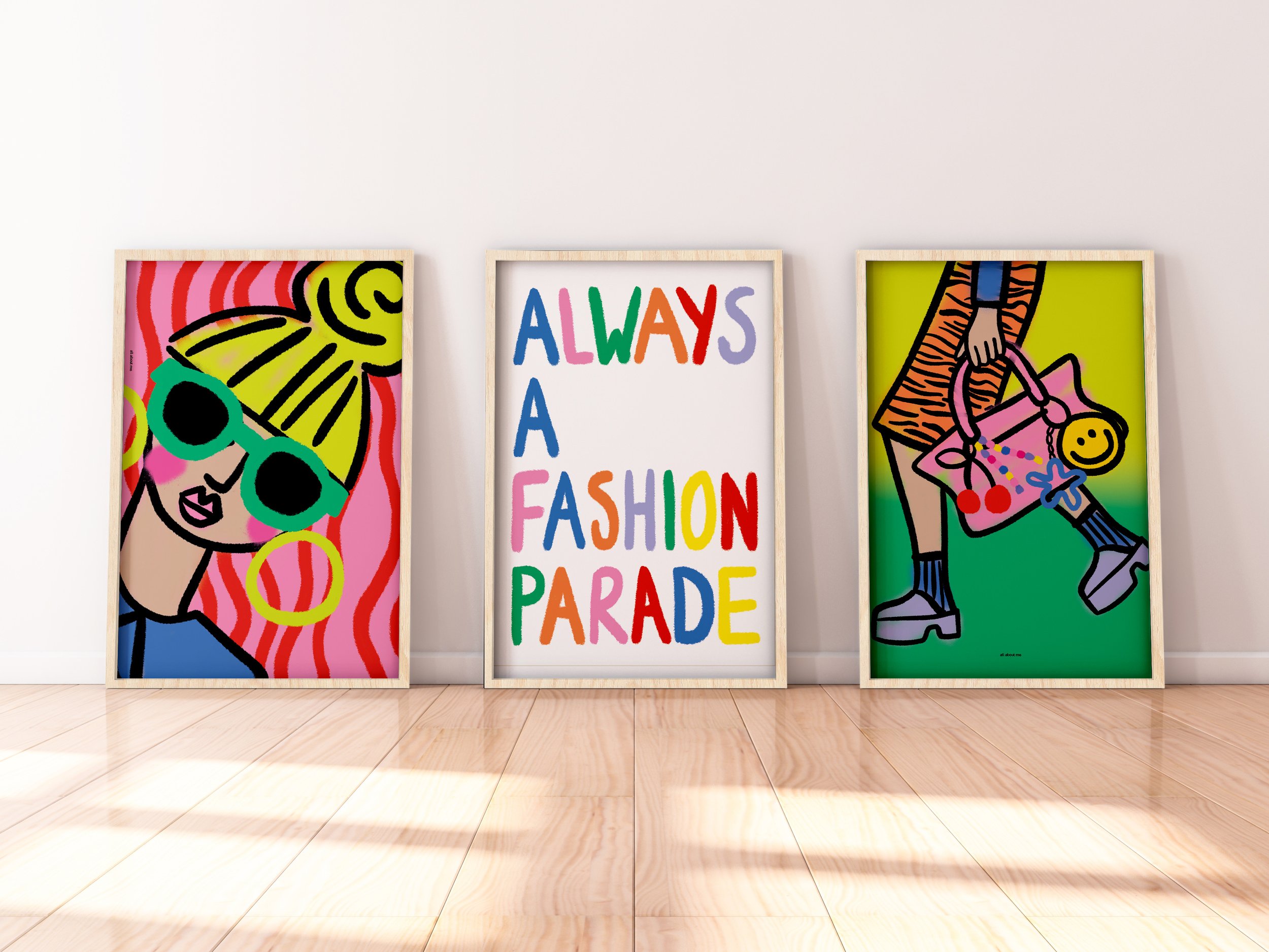 Colour Crush: Dopamine Fashionista – Vibrant Gallery Wall Art Collection nat frames