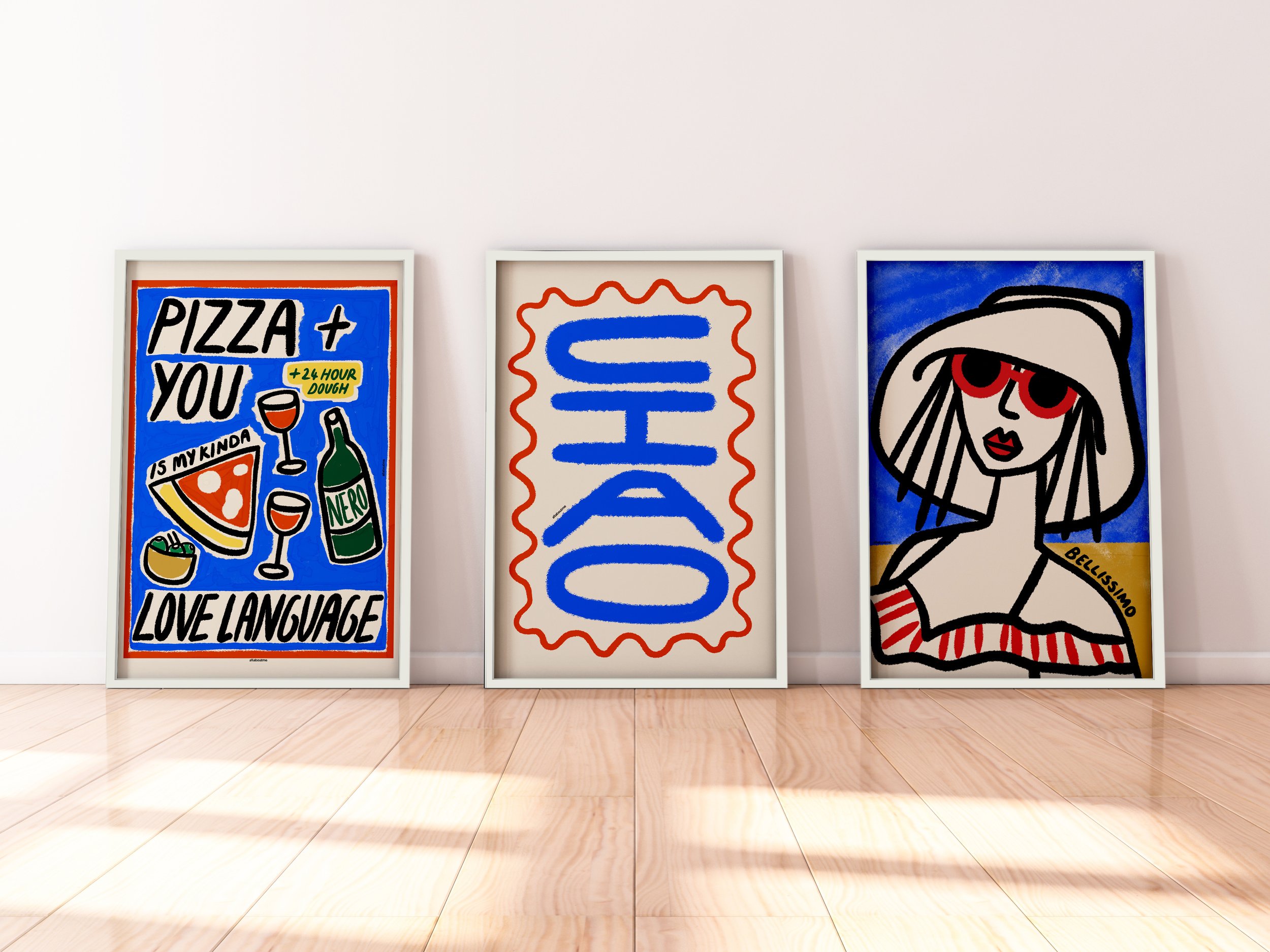 Italian Love Language Trio – Ciao Print, Pizza and You Is My Love Language & Beach Babe Bellissimo gallery wall set