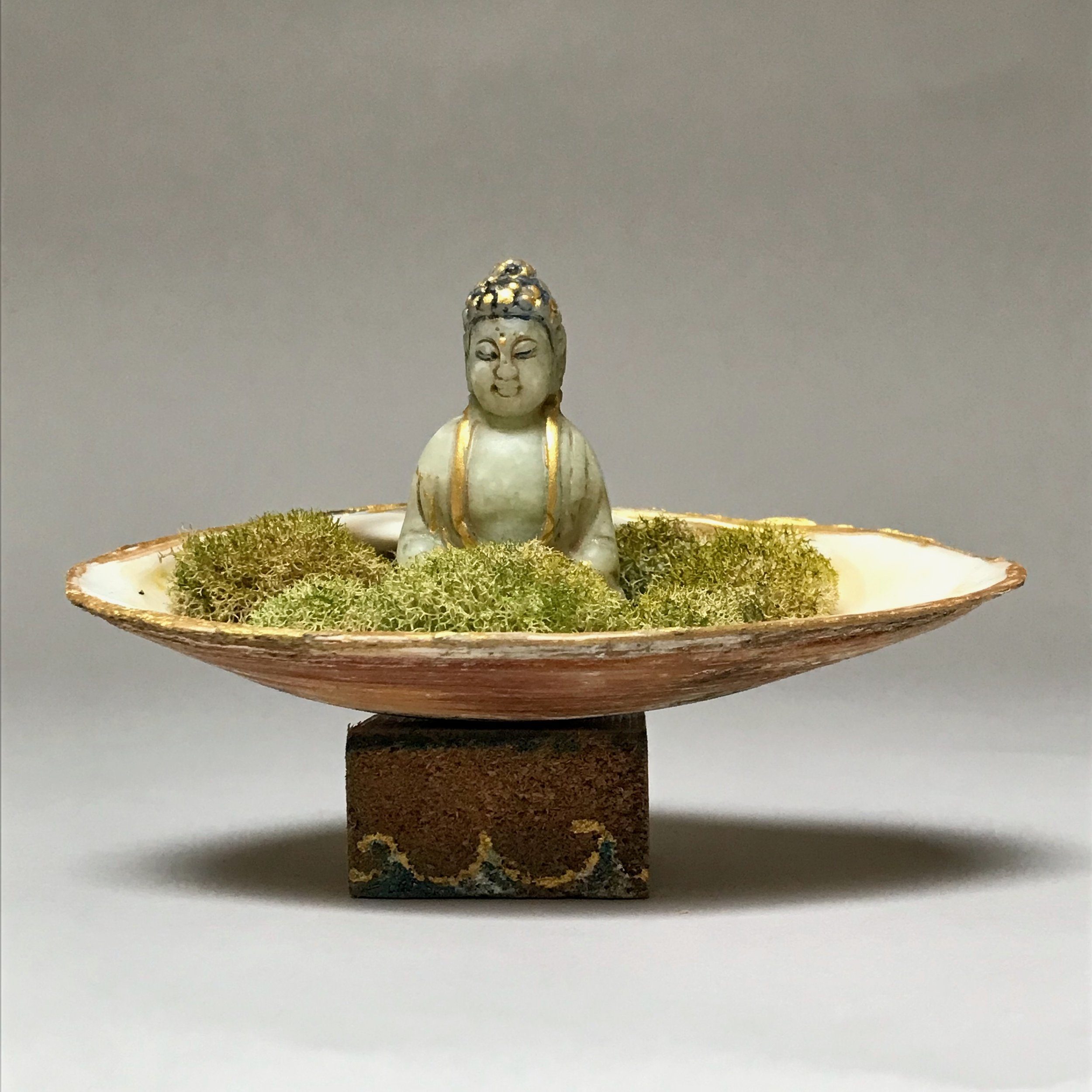 Laura-Trisiano-Ocean-Series-#7-3.5_hx5_wx3.5_d-mixed-media-found-object-assemblage-art-seashells-preserved-moss-old-reclaimed-wood-hand-painted-jade-buddha-one-of-a-kind-gift-meditation-yogic-yogi.jpeg
