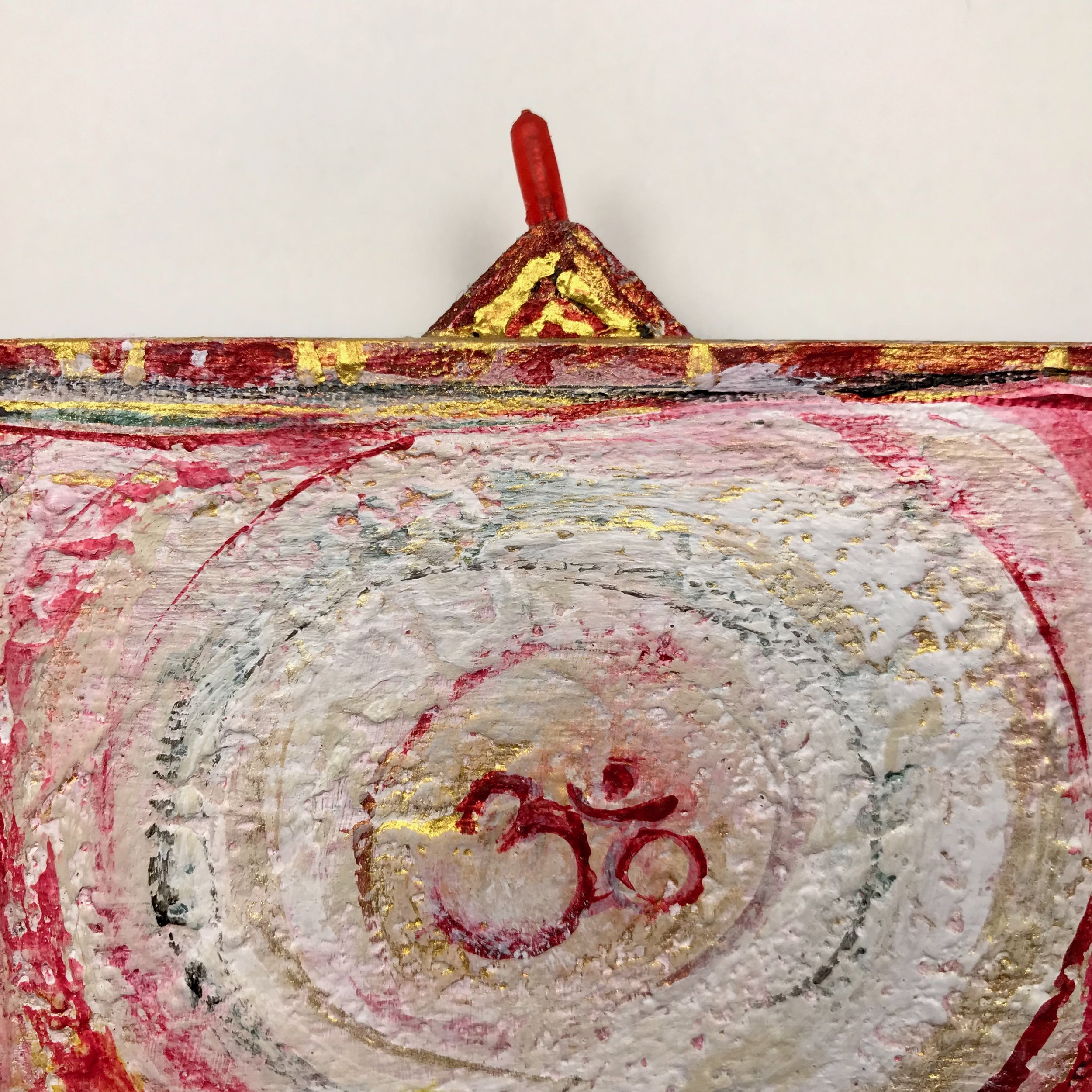 Laura-Trisiano-Om-2-5.5_hx4.5_wx1_d-one-of-a-kind-mixed-media-found-object-painting-art-reclaimed-upcycled-old-wood-freshwater-pearls-red-plastic-finial-paint- aum-mantra-universal-sound- (4).jpeg