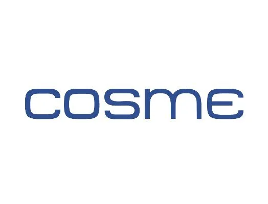 Cosme logo in lowercase blue letters on a white background.