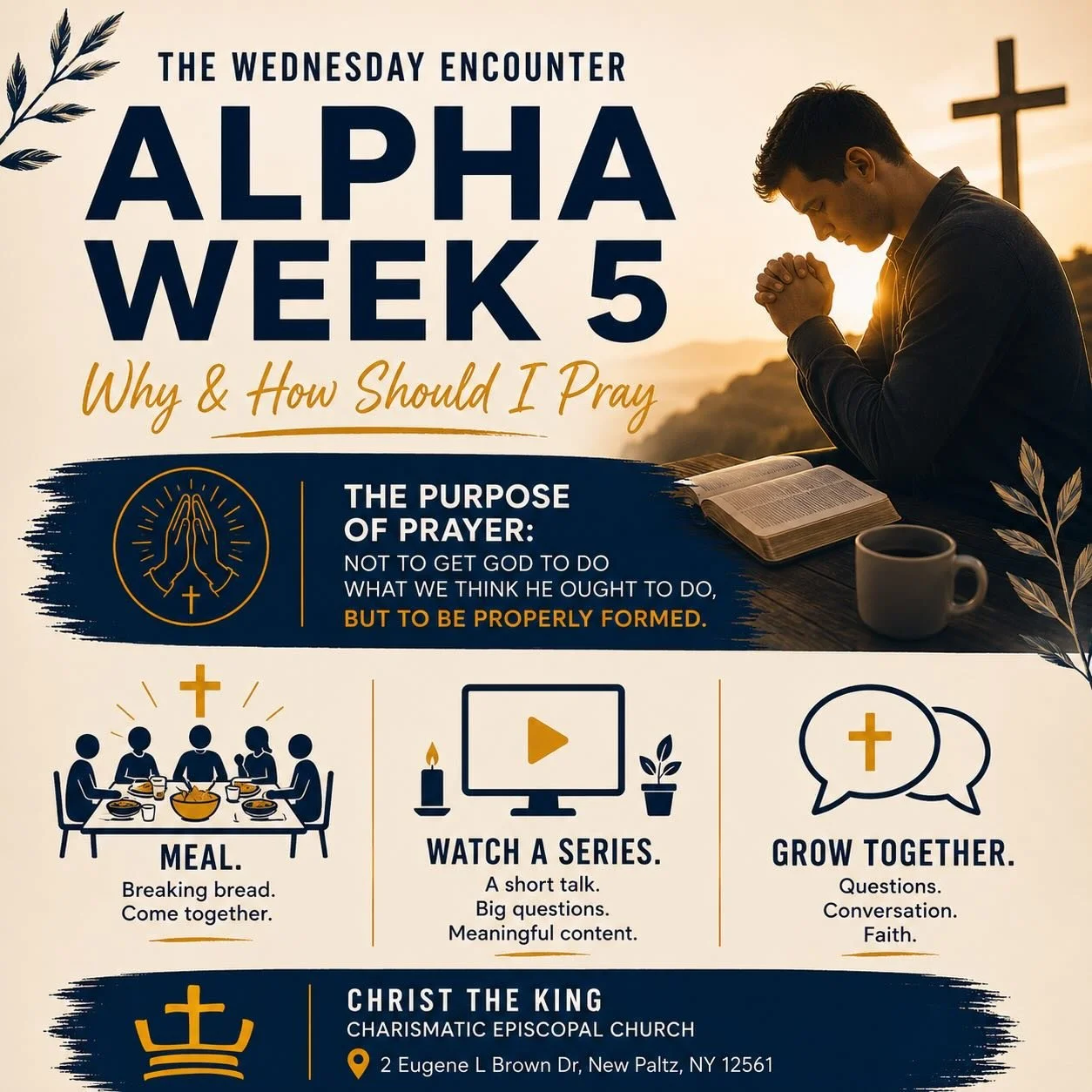 Join us tonight for Alpha Week 5! 

We begin with a shared meal @ 5:30 PM!
