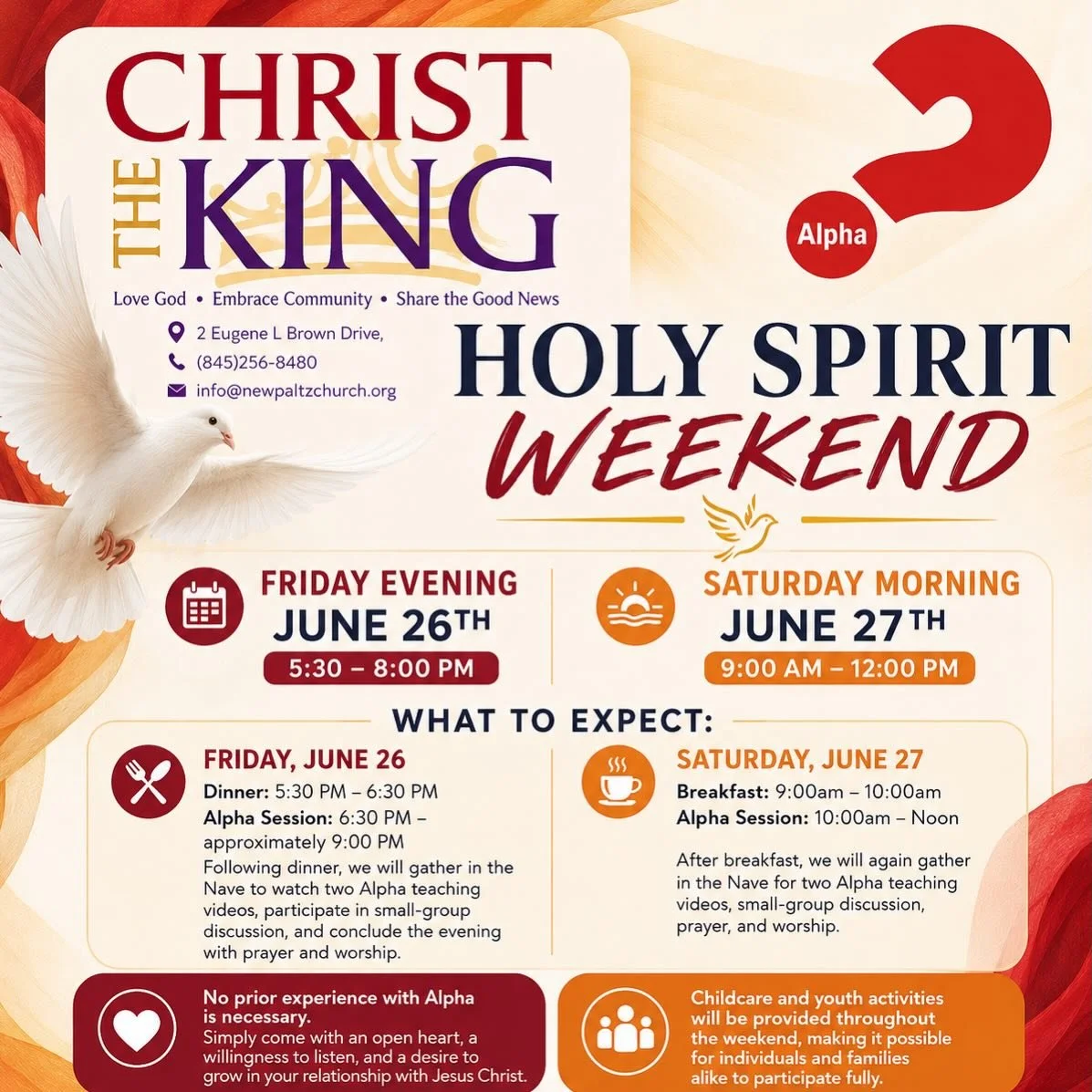 Who is the Holy Spirit?
What does the Holy Spirit do?
How can I be filled with the Holy Spirit?

Come to learn and experience the Holy Spirit with us!

Register through Eventbrite!
