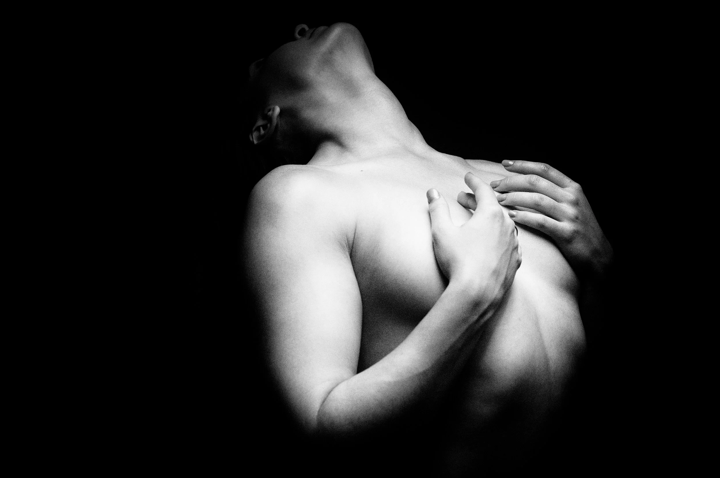 Fingers and Hands Upon Her Chest