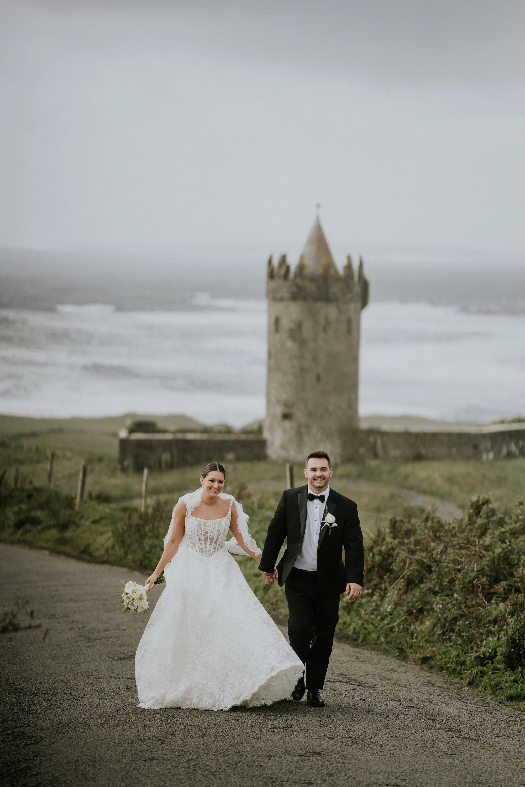 Intimate elopement ceremony in Ireland with couple exchanging vows
