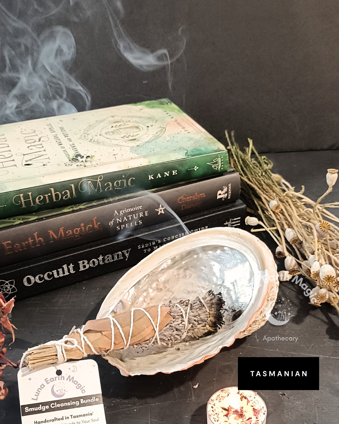 smudge bundle made with lavender on a abalone shell